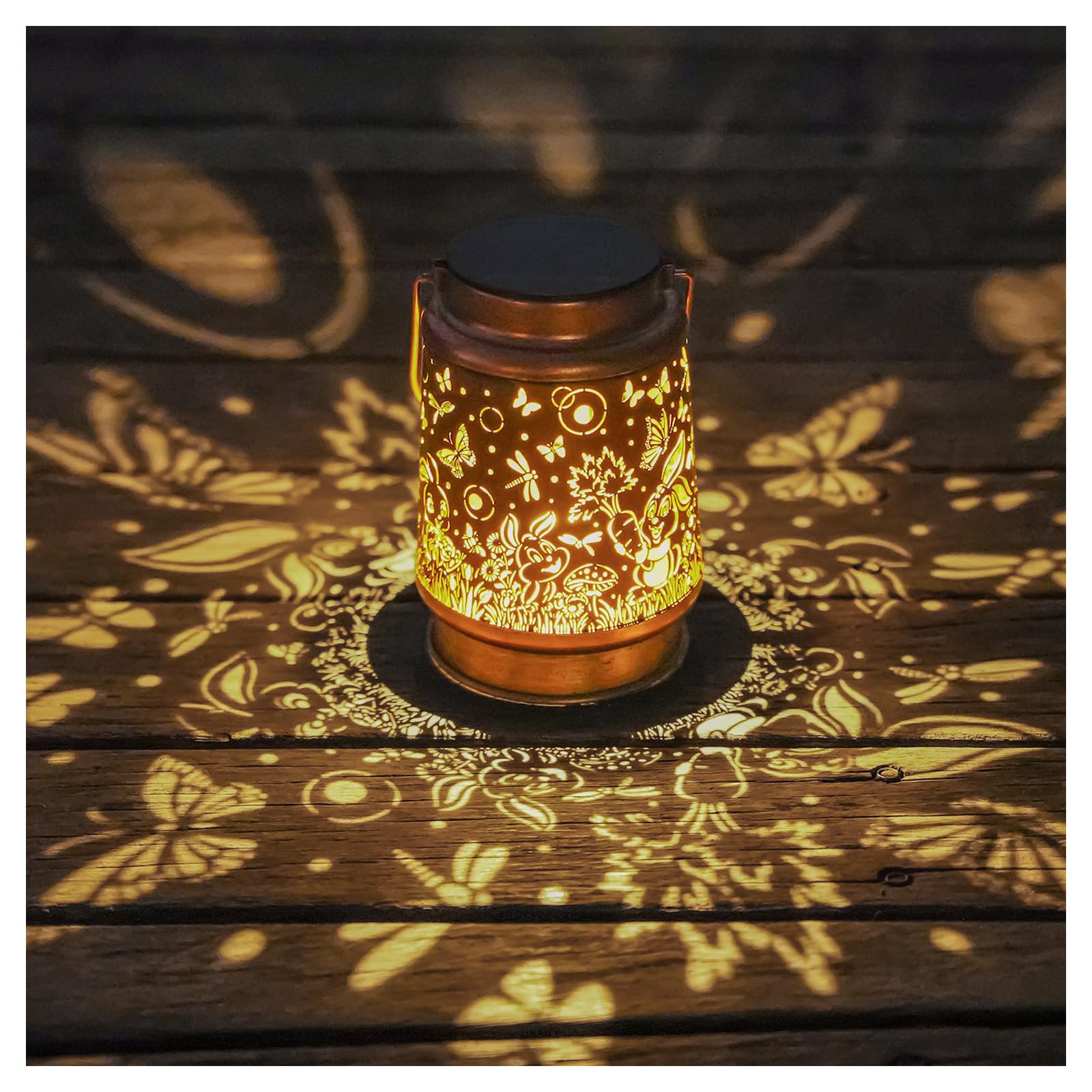 Solar Rabbit Lanterns Outdoor Hanging Decor Lantern,Waterproof Hollow Out Metal Dragonfly Decorative Garden Light,Graceful Decor