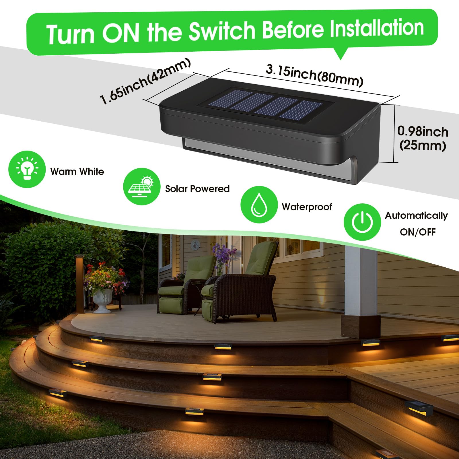 Asomst Solar Deck Lights Outdoor 16 Packs, Led Waterproof Warm White Step Light For Garden Pathway