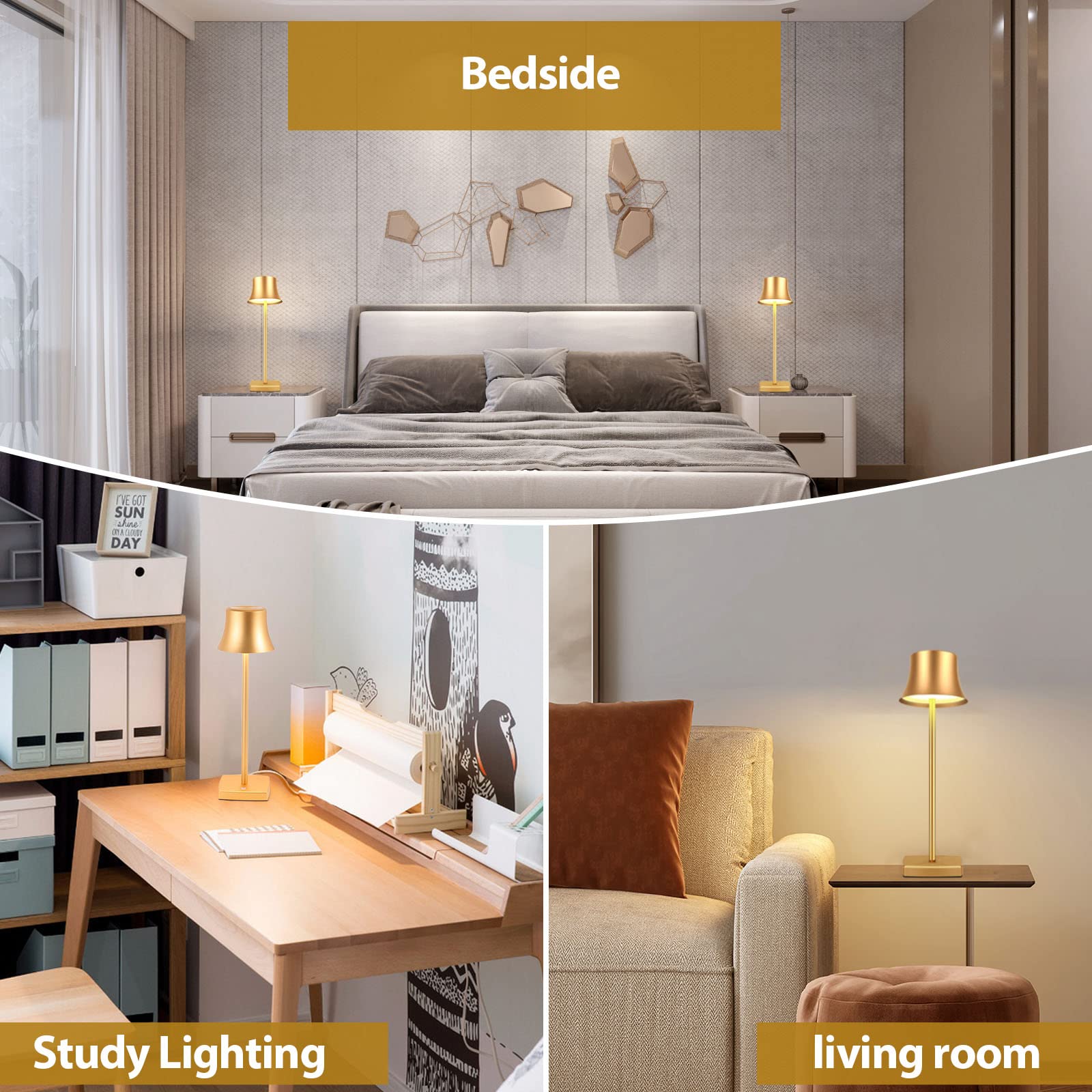 Shangcai Led Desk Lamp Cordless Table Light, Rechargeable Battery Powered 3 Levels Brightness Dimmable For Outdoor Modern Restau