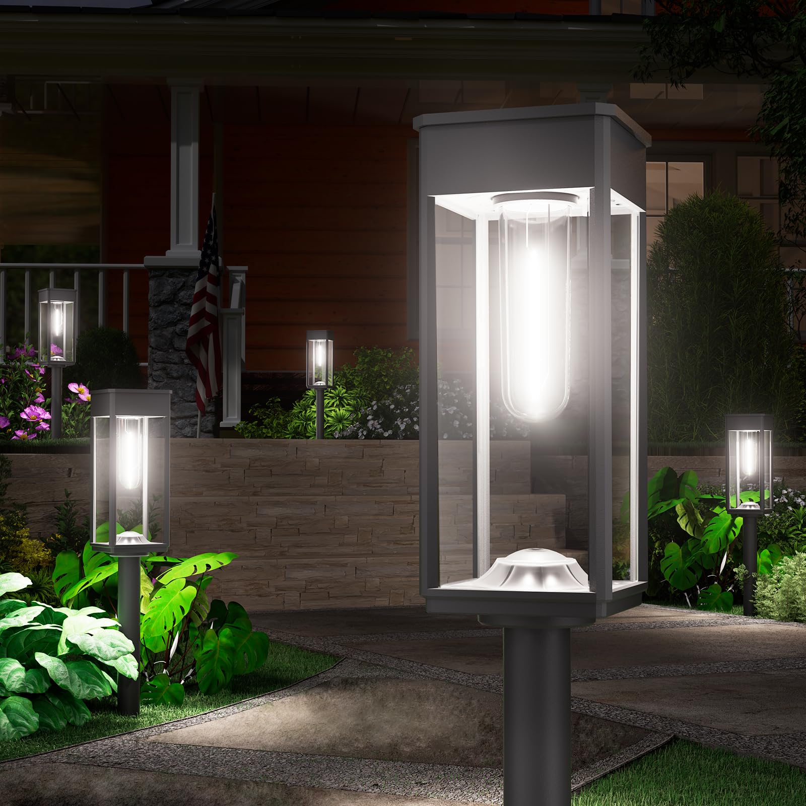 NEWMESSI Solar Pathway Lights, IP65 Waterproof, 2 Pack, Cool White, Plastic, Model PW-T-002B