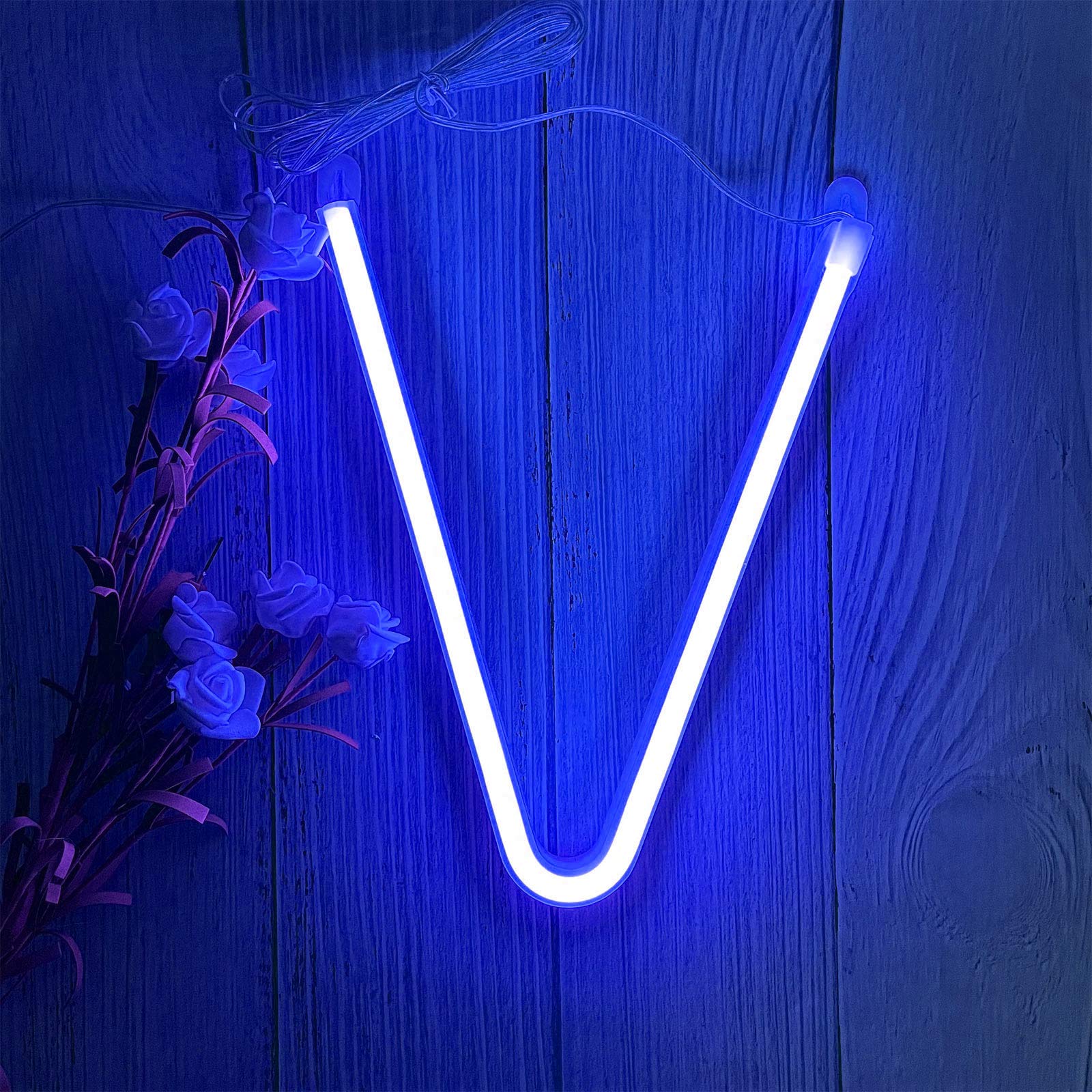 Enuoli Light Up Letters Neon Signs  Blue Alphabet Neon Lights Wall Decor For Home  Birthday Party  Bar  Valentines Day Word-Blue Letter (V)