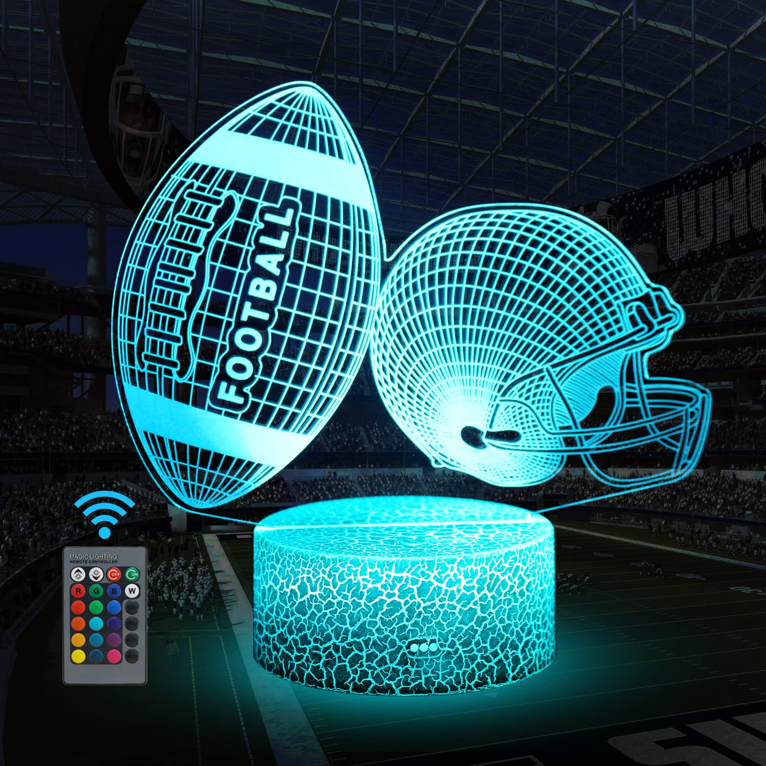 Uyeyuy American Football Helmet Night Light,3D Illusion Led Lamp,16 Colors Dimmable with Remote Control Smart Touch, Best Christ