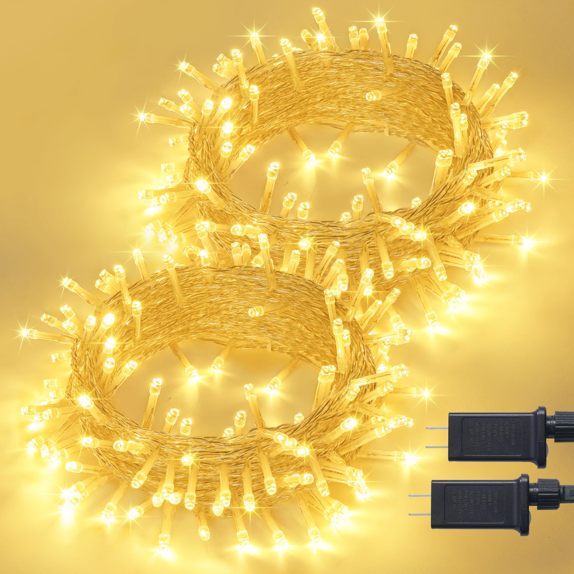 JMEXSUSS 100 LED Warm White String Lights, 33ft Indoor/Outdoor, Connectable, 8 Modes, Model EXS-S-0100