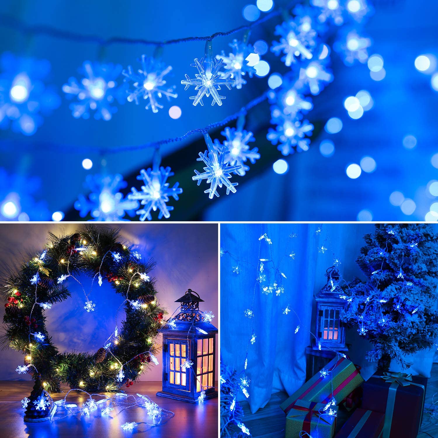 Brizlabs Blue Snowflake Lights, 40 Led 16.08Ft Snow Flake Christmas Lights With Remote, Battery Twinkle String Lights, 8 Modes Xmas Lights Waterproof For Outdoor Indoor Wedding Party Window Decor