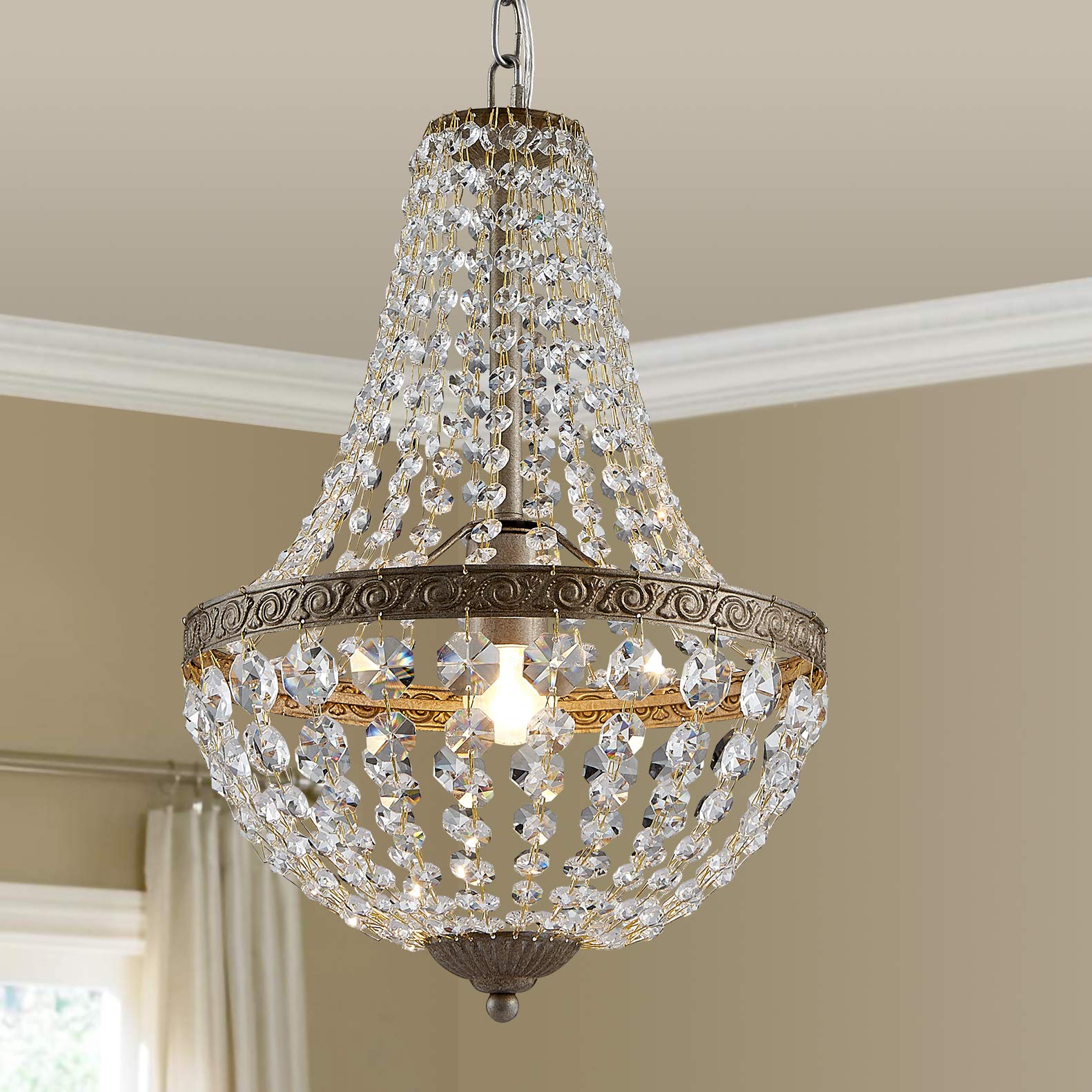 Bestier French Empire Antique Silver Finish Farmhouse Crystal Pendant Chandelier Lighting Led Ceiling Light Fixture Lamp Dining
