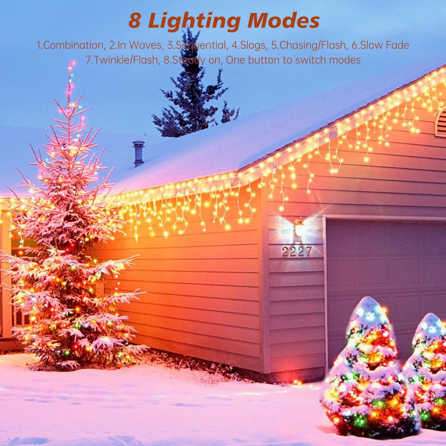 Icicle Led Christmas Lights Outdoor, 520 Led 49.2Ft 8 Modes With 80 Drops Warm White Icicle Lights,Remote Control Outdoor Indoor