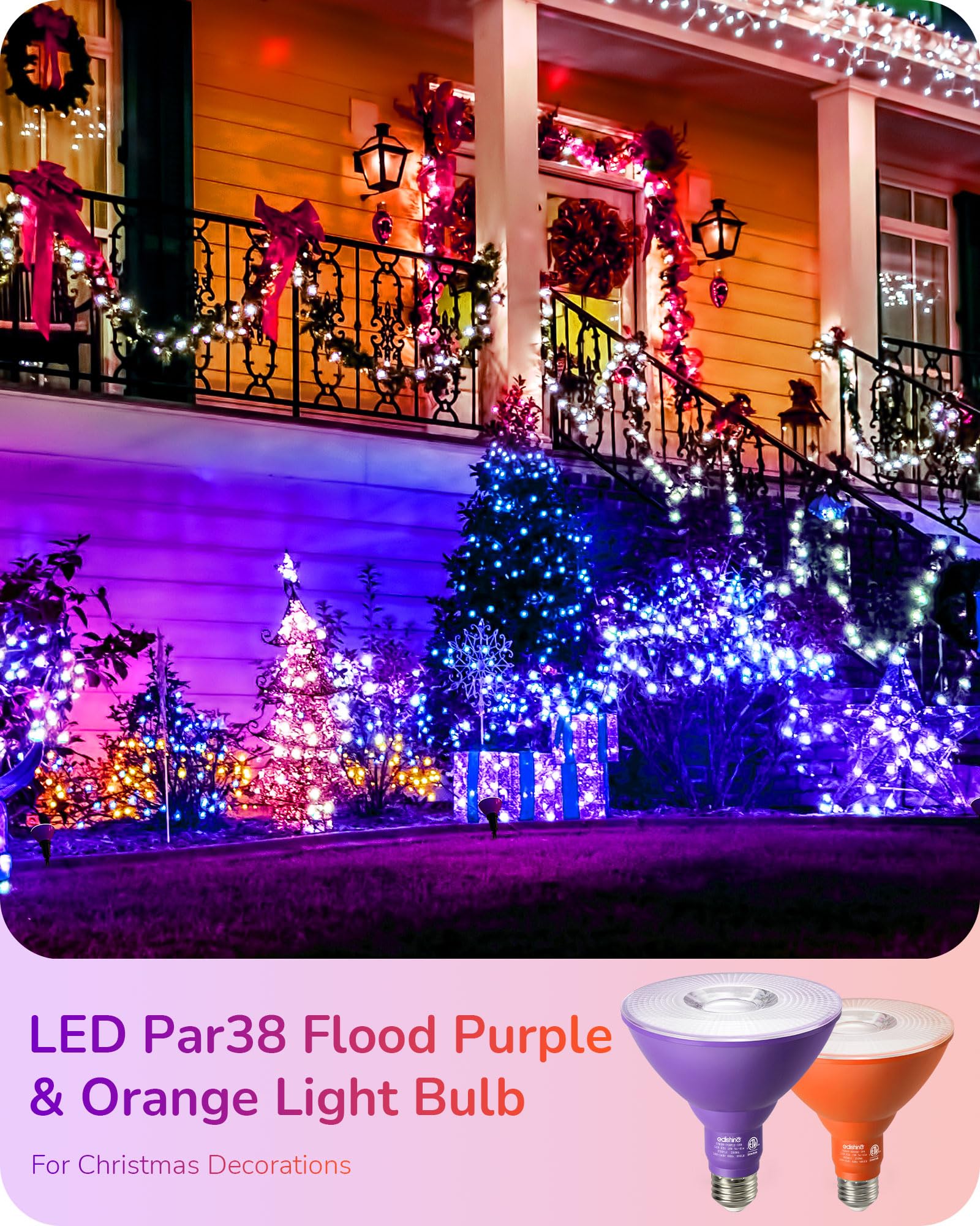 Edishine 18W Yellow Led Flood Light Bulbs, Dimmable, E26 Base, Etl Listed, 2 Pack