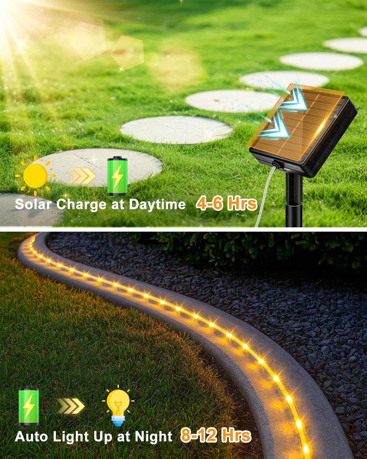 Btfarm 2 Pack Solar Rope Lights Outdoor  120Led 46Ft Solar String Lights Outside Waterproof  8 Lighting Modes Tree Tube Fairy Light Solar Powered For Garden Christmas Yard Party Decoration  Warm White