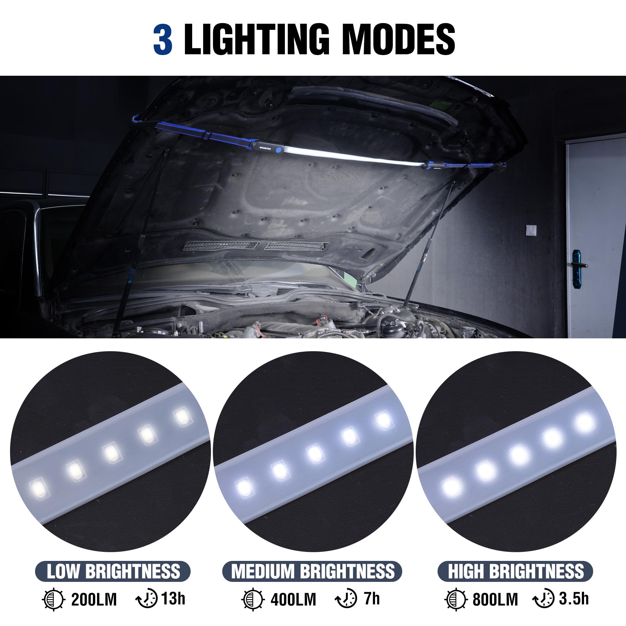 WORKPRO Rechargeable 25" Underhood Work Light, Foldable LED Bar, 3 Modes, Magnetic, Ideal for Car Repair, Garage, Workshop, Emergency
