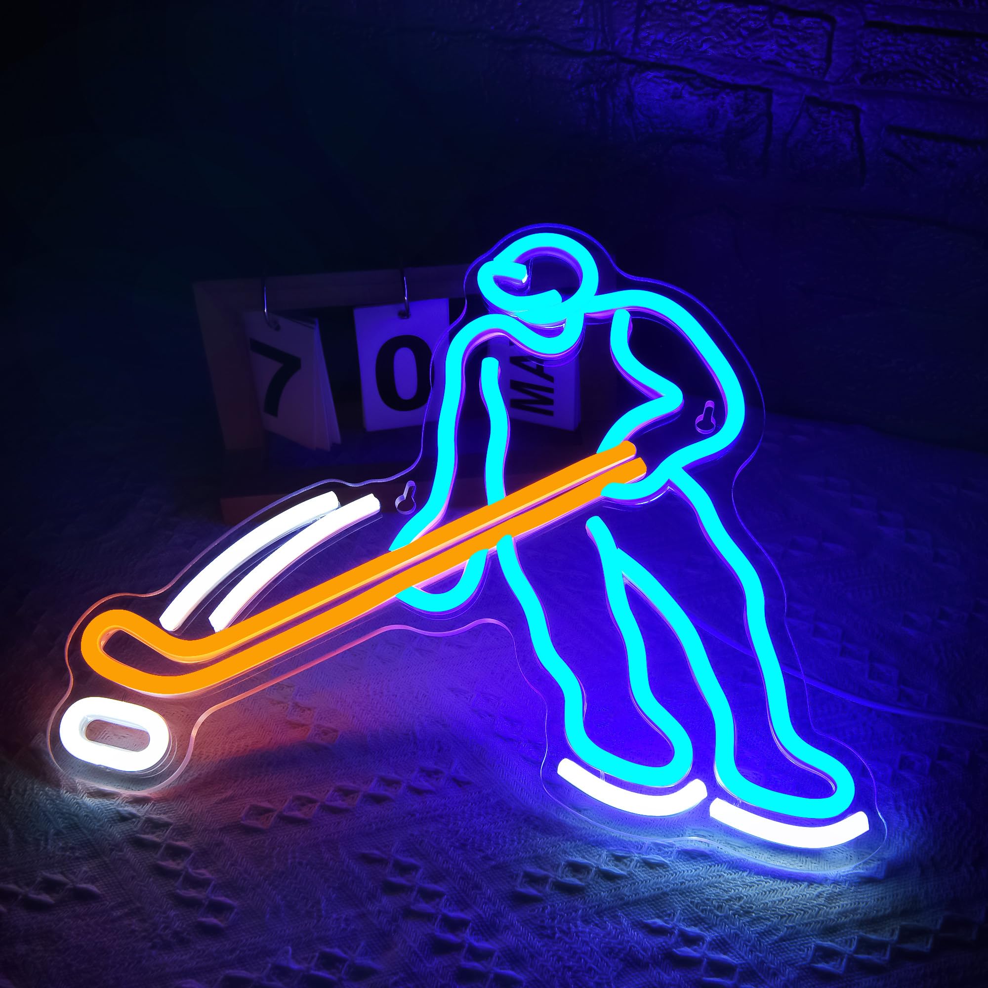 LALAON Ice Hockey Neon Light Sign, Blue and Yellow, Acrylic, 13.8x11.8in, Model ZKXD10003, Great for Garage, Man Cave, Bar,