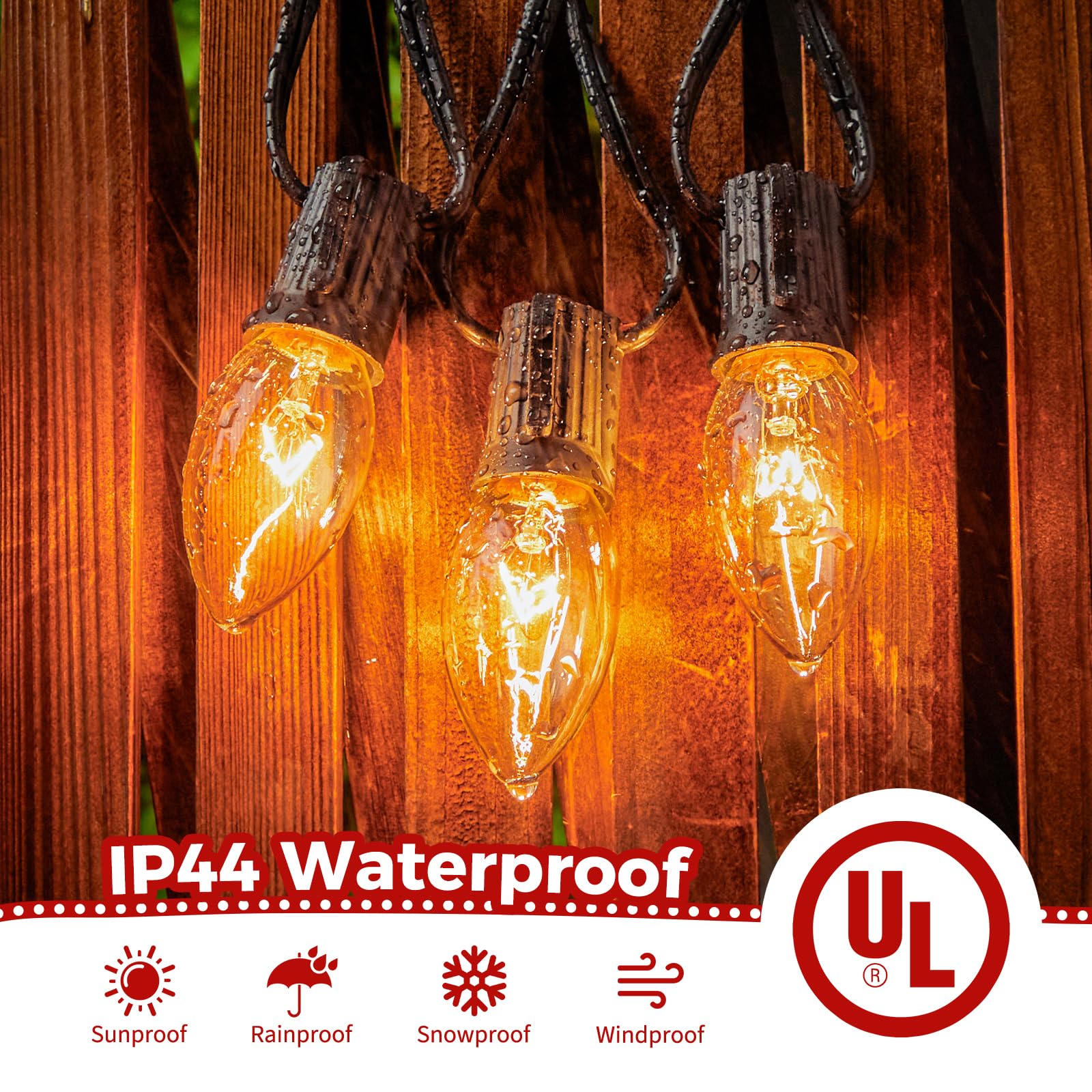 Brightown C9 Bulb String Lights, 25FT Warm White, 25 Bulbs, Black Wire, Outdoor Patio Party Decoration, Model GYPI-O257AU