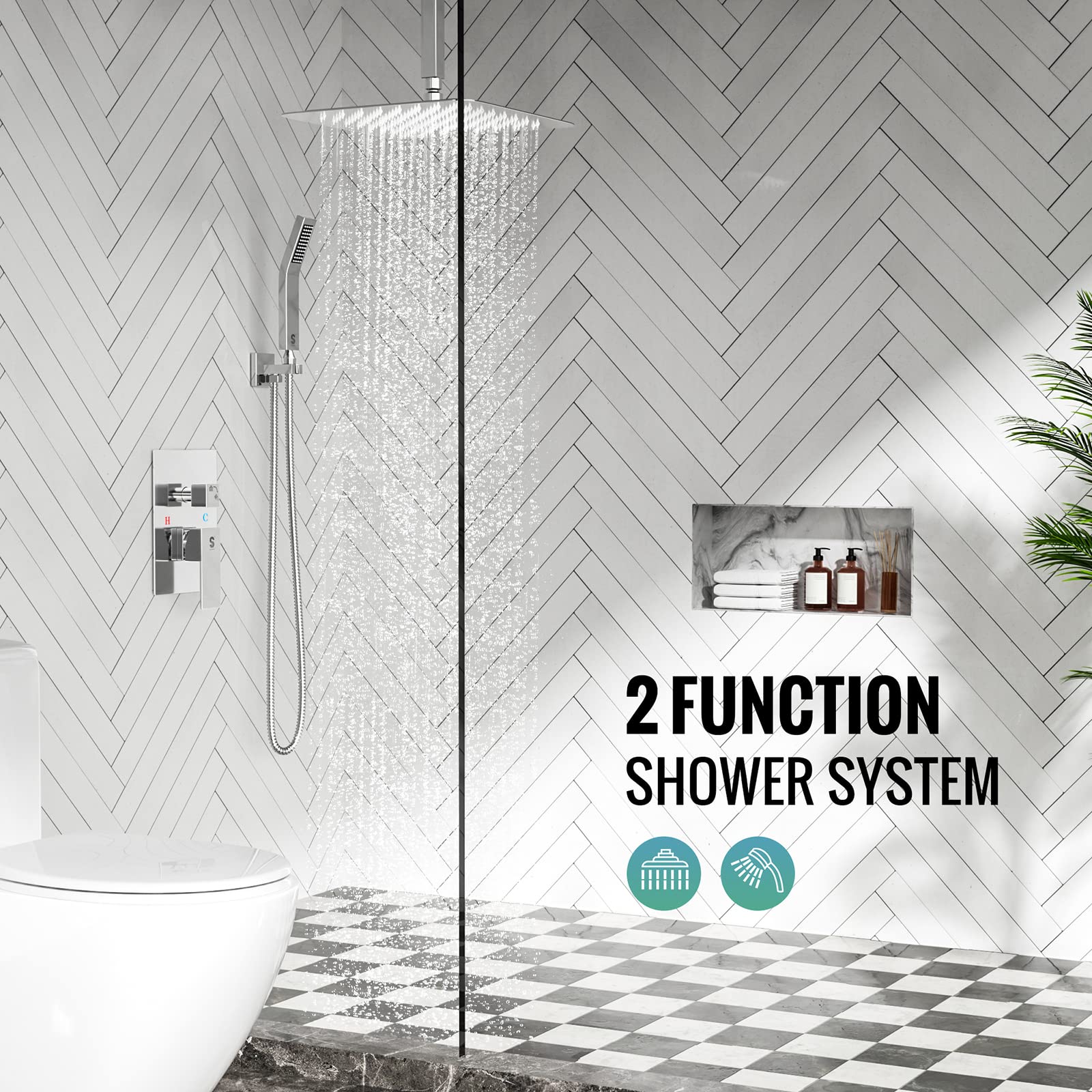 Sr Sun Rise Srsh-C1003 Ceiling Mount Bathroom Luxury Rain Mixer Shower Combo Set Rainfall Shower Head System 10 Inch Polished Ch