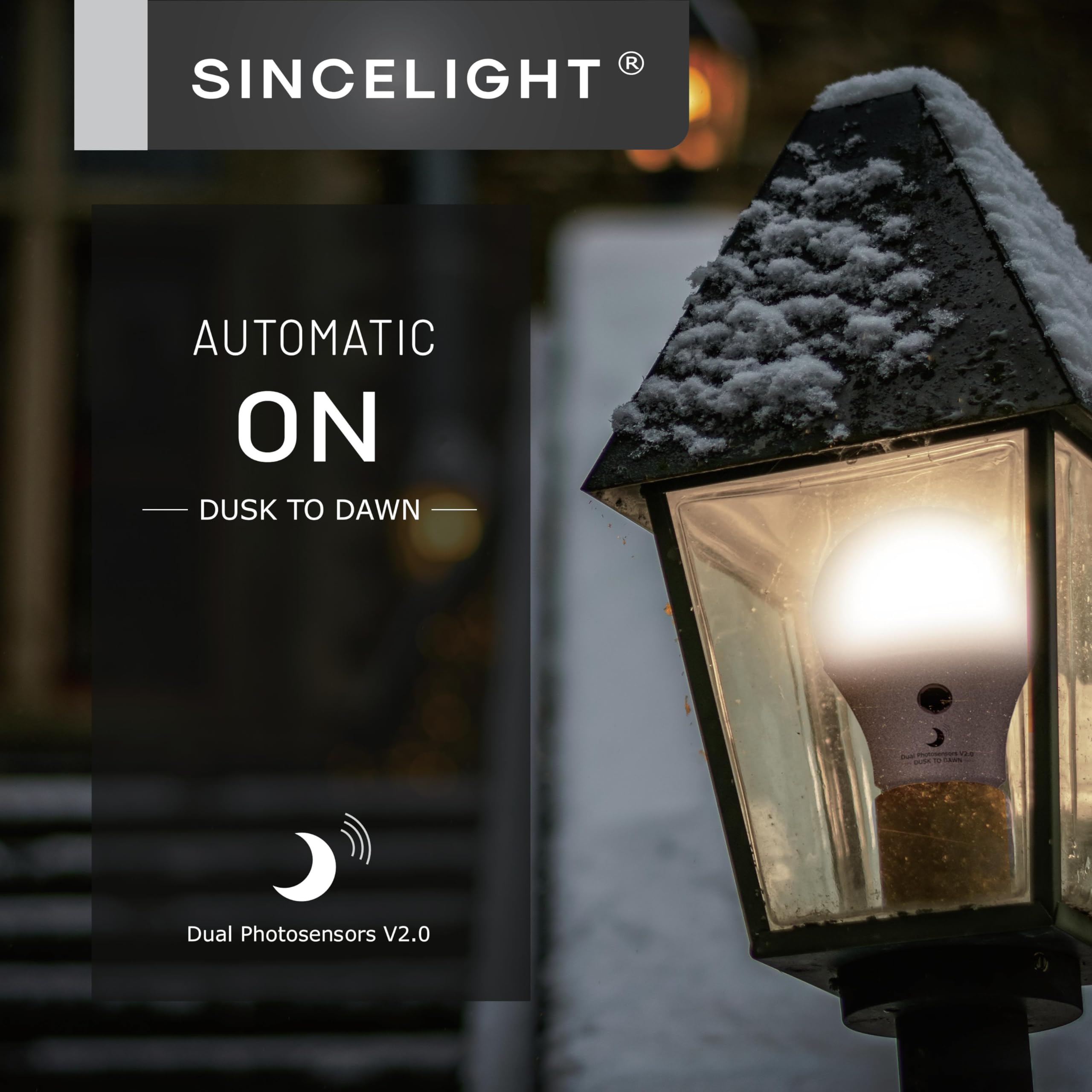 SINCELIGHT Dusk to Dawn LED Bulbs, 9 Watt, 4000K Neutral White, E26, Pack of 2, Automatic ON/OFF with Dual Daylight Sensor
