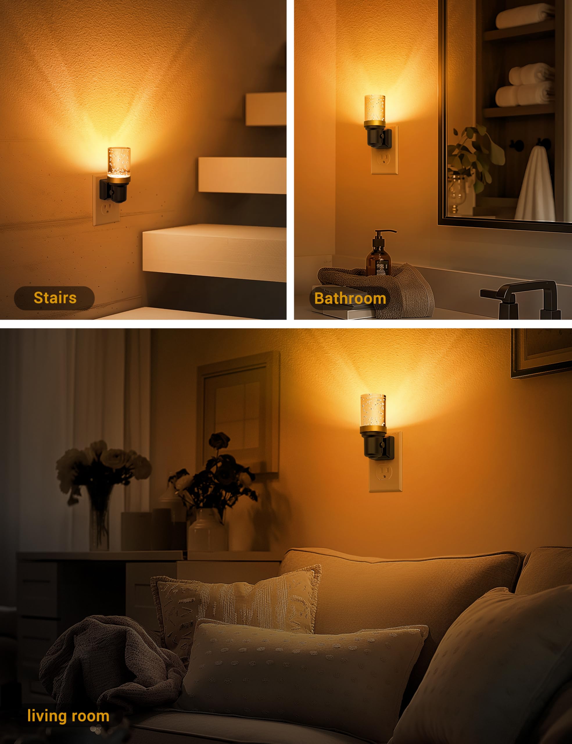 Jandcase Dimmable Night Light - Auto On/Off Sensor, Amber Led, 0-100Lm Brightness, Bathroom & Bedroom Decoration