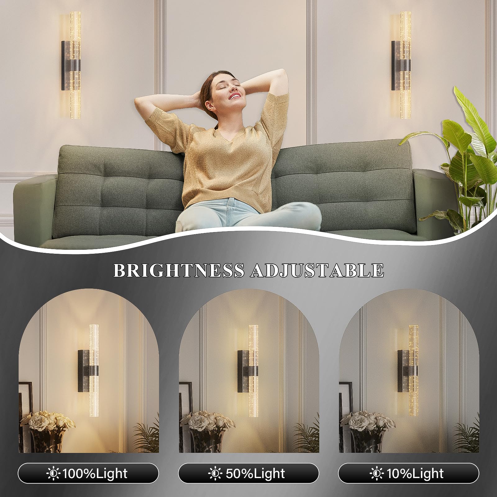 Camuucci Battery Operated Black Wall Sconce 12000Mah Rechargeable Battery Powered Wall Lighting Indoor Not Hardwired Dimmable Wa