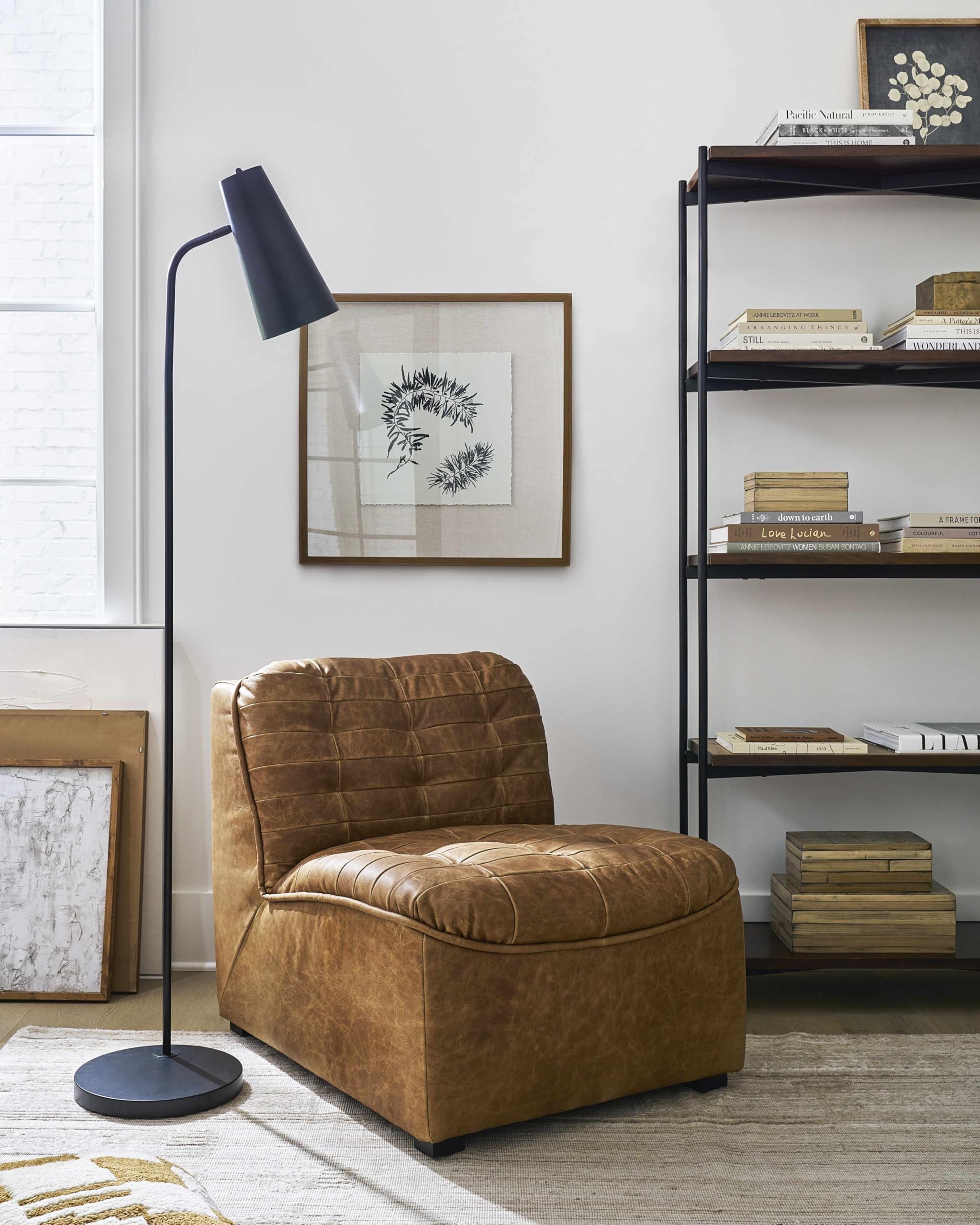 Boutiquerugs Montacuto Floor Lamp For Living Room - Modern Iron Standing Lighting - Shade Iron - Black - 66'' H