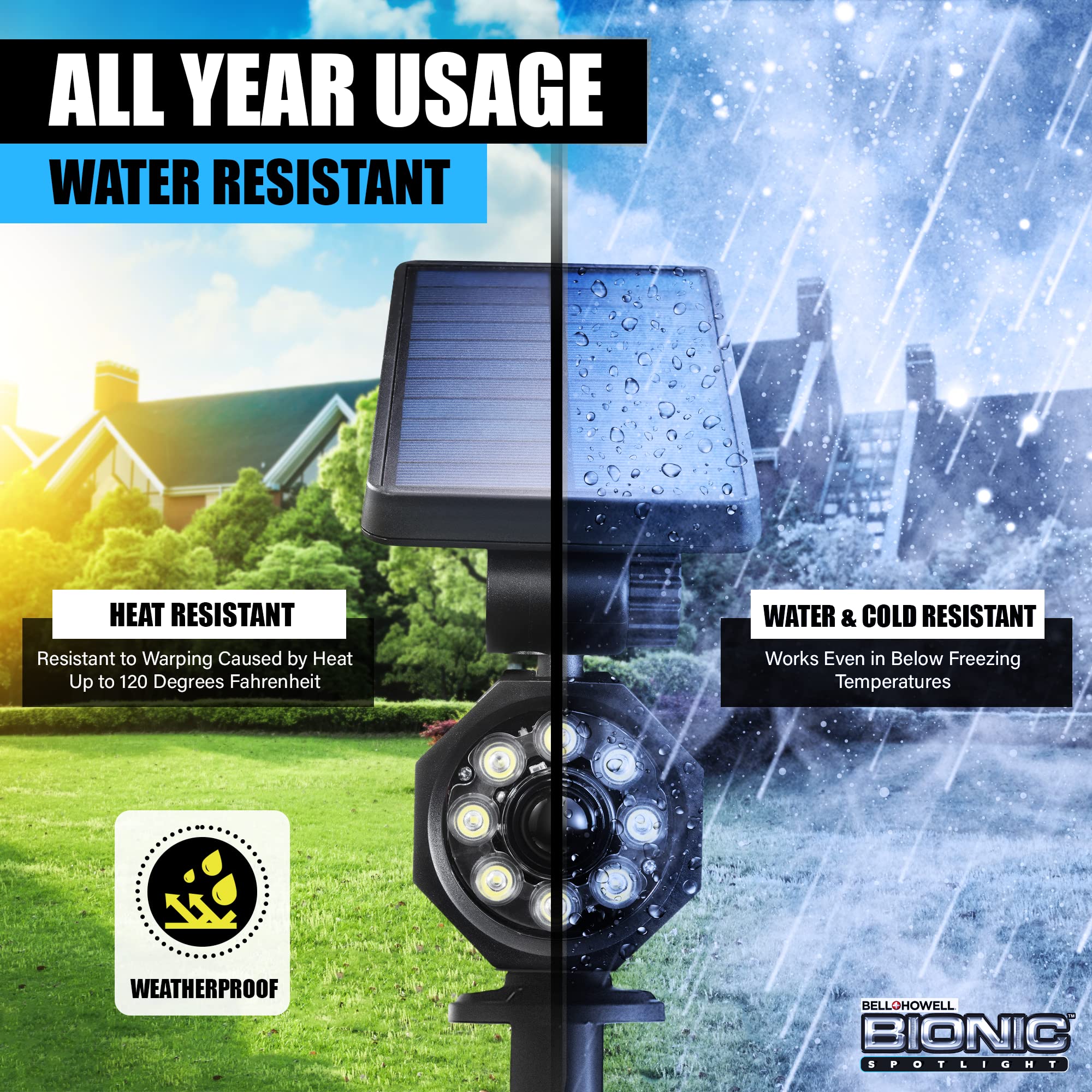 Bell+Howell Bionic Spotlight LED Solar Lights - Motion Sensor Outdoor Lighting, Waterproof, Set of 2, Multicolor