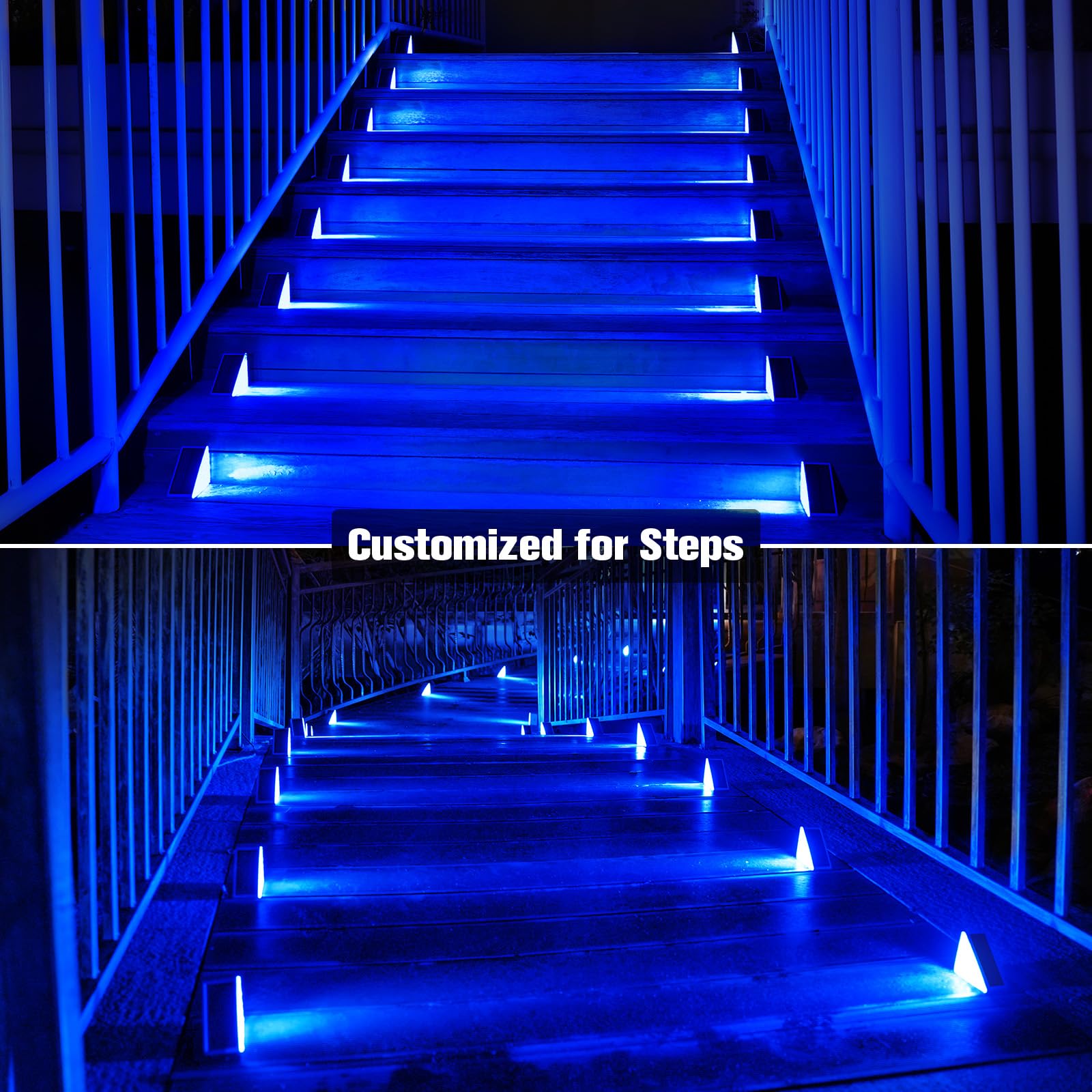 VOLISUN Solar Stair Lights 8 Pack, IP67 Waterproof LED Step Lights, Blue, for Garden, Deck, Front Step, Model 21712ZM