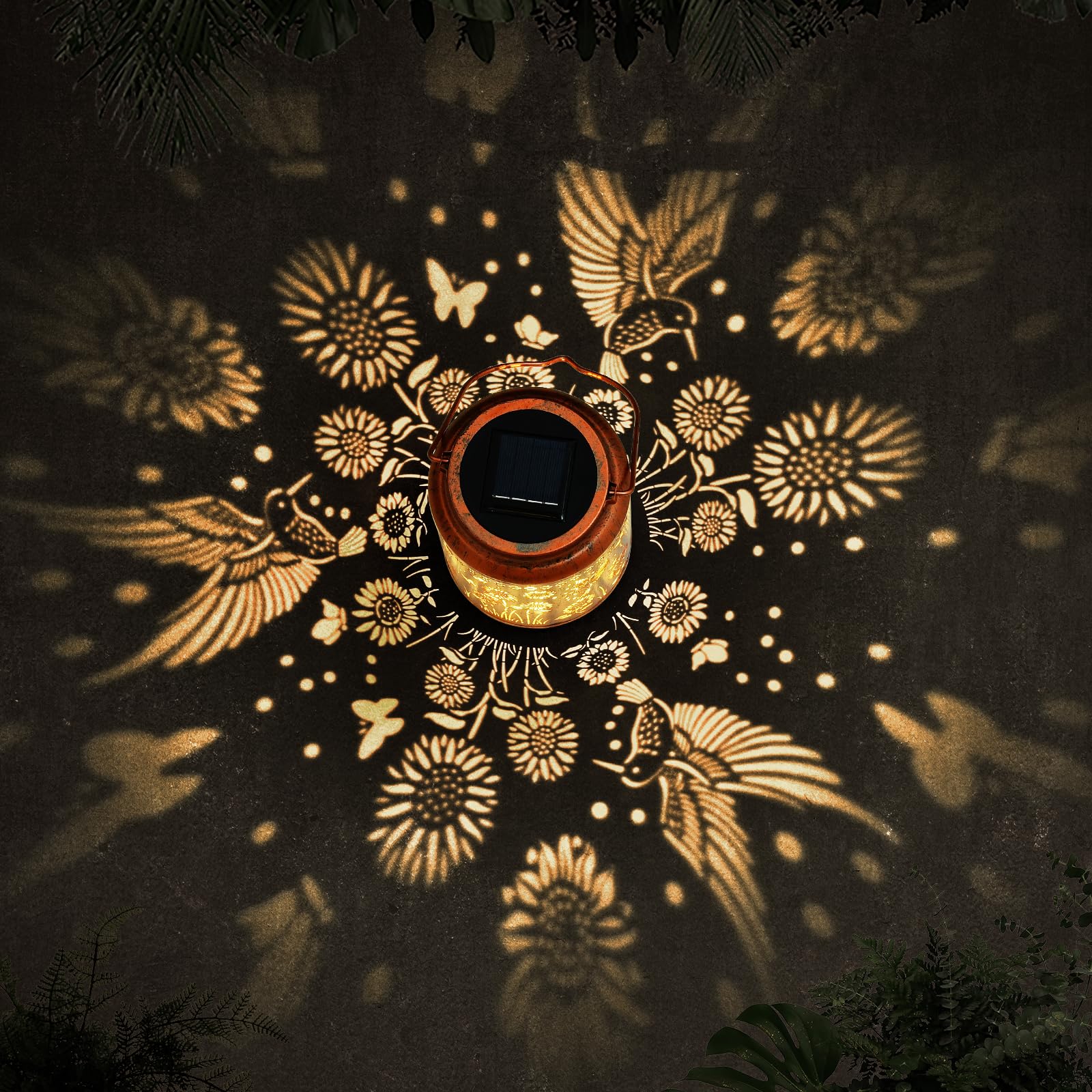 AMWGIMI Sunflower Solar Lanterns, Waterproof LED Metal Hanging Lights, Hummingbird Design, Model FNDL-1, Outdoor Garden Decor