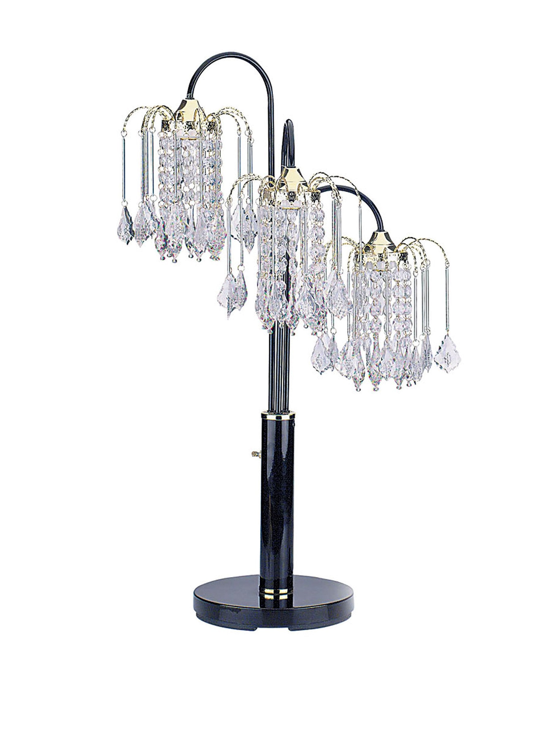ORE International Table Lamp with Crystal-Like Shades, Steel, 34in x 15in x 15in, Black, Model 716BK