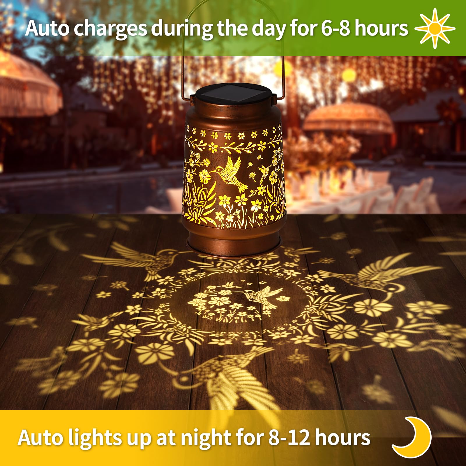 Kaakuuki Hummingbird Solar Lanterns LED Garden Light, Waterproof, Bronze Color, Model HW10 for Outdoor Decor