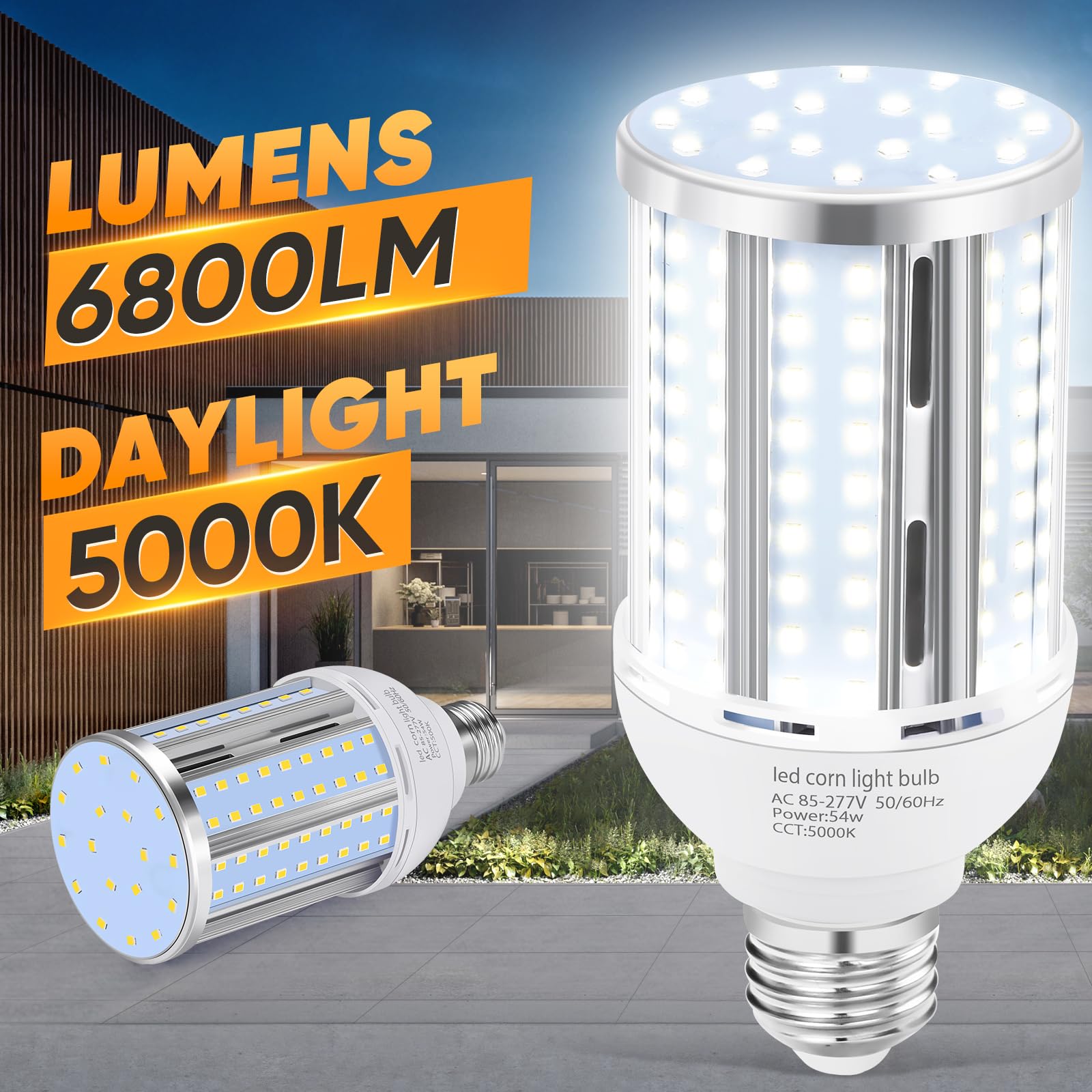 Xycn 6 Pack 54W Corn Led Light Bulb,(480 Watt Equivalent) Fanless E26/E27 Medium Base Led Cob Lamp 5000K Daylight 6,800Lm For Ou