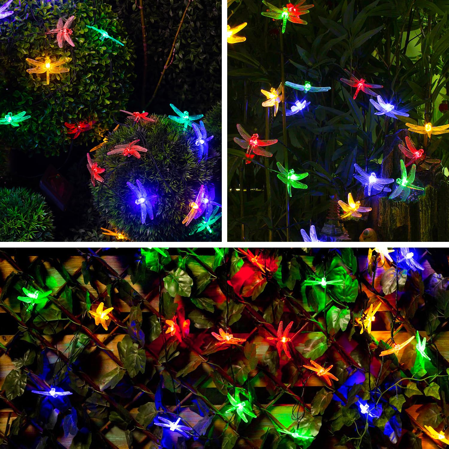 Jmexsuss Dragonfly Solar String Lights Outdoor, 25.6Ft 30 Led Waterproof Solar Fairy Lights, 8 Modes Multicolor Light Outdoor Fo
