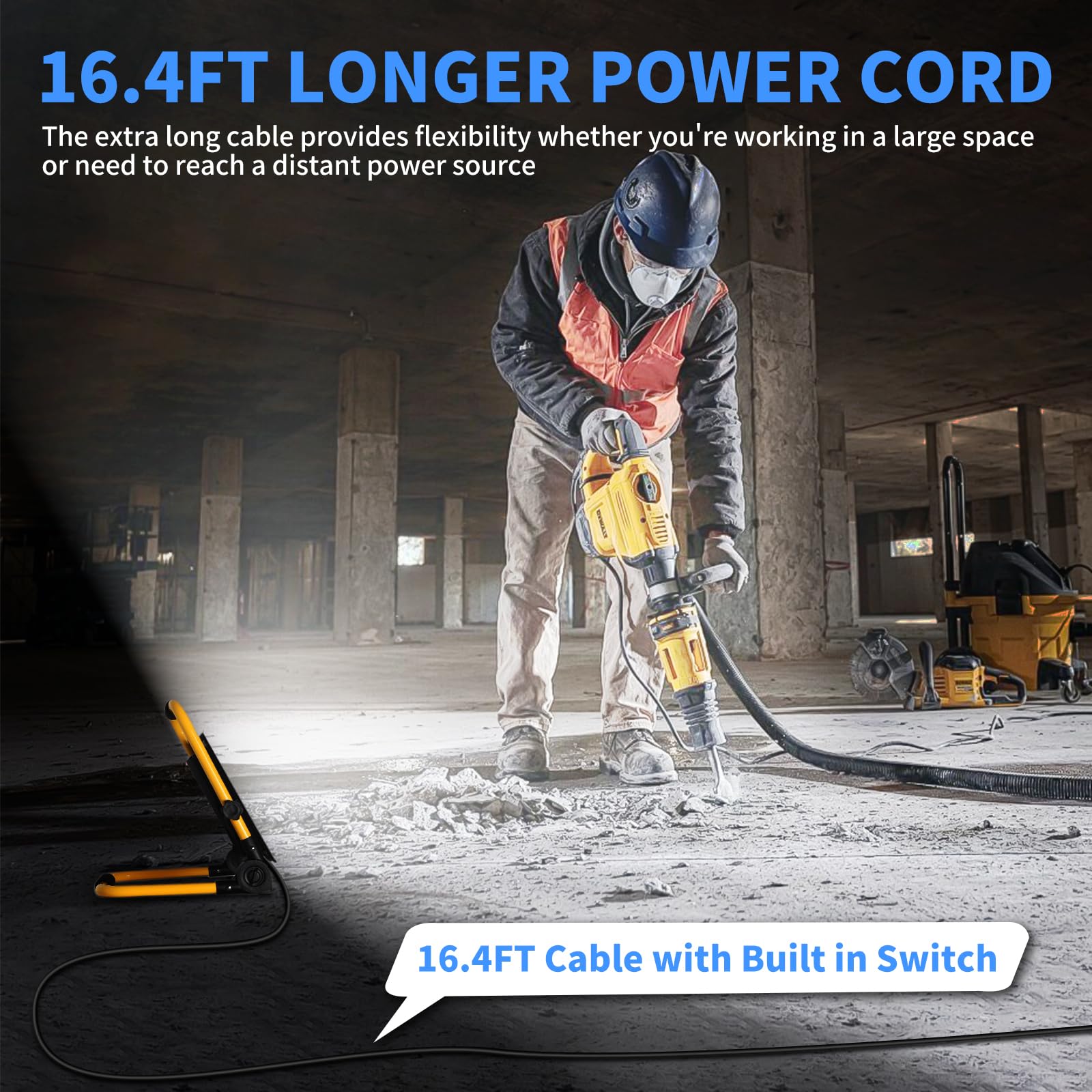 120W Led Work Light, 14400Lm Flood Light With 16Ft Cord & Switch, 1200W Equivalent Portable Working Light With Stand, 5000K Ip66