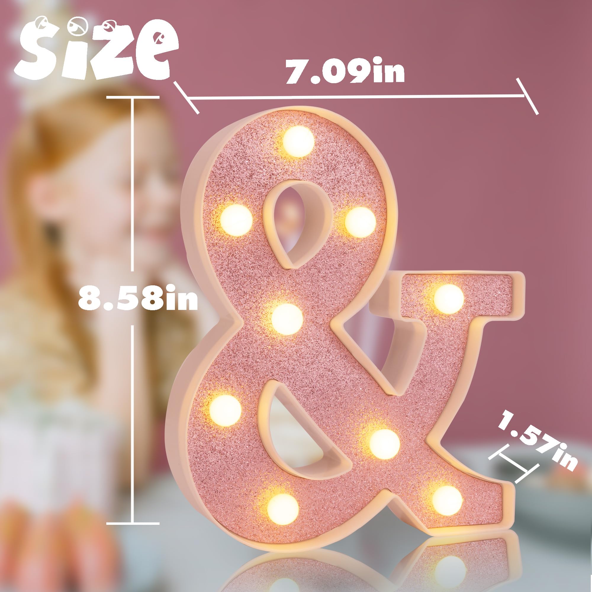 DyingSwan Small LED Marquee Letters, Battery Powered Lighted Sign, 8.58 Inch, Pink Glitter, Model &