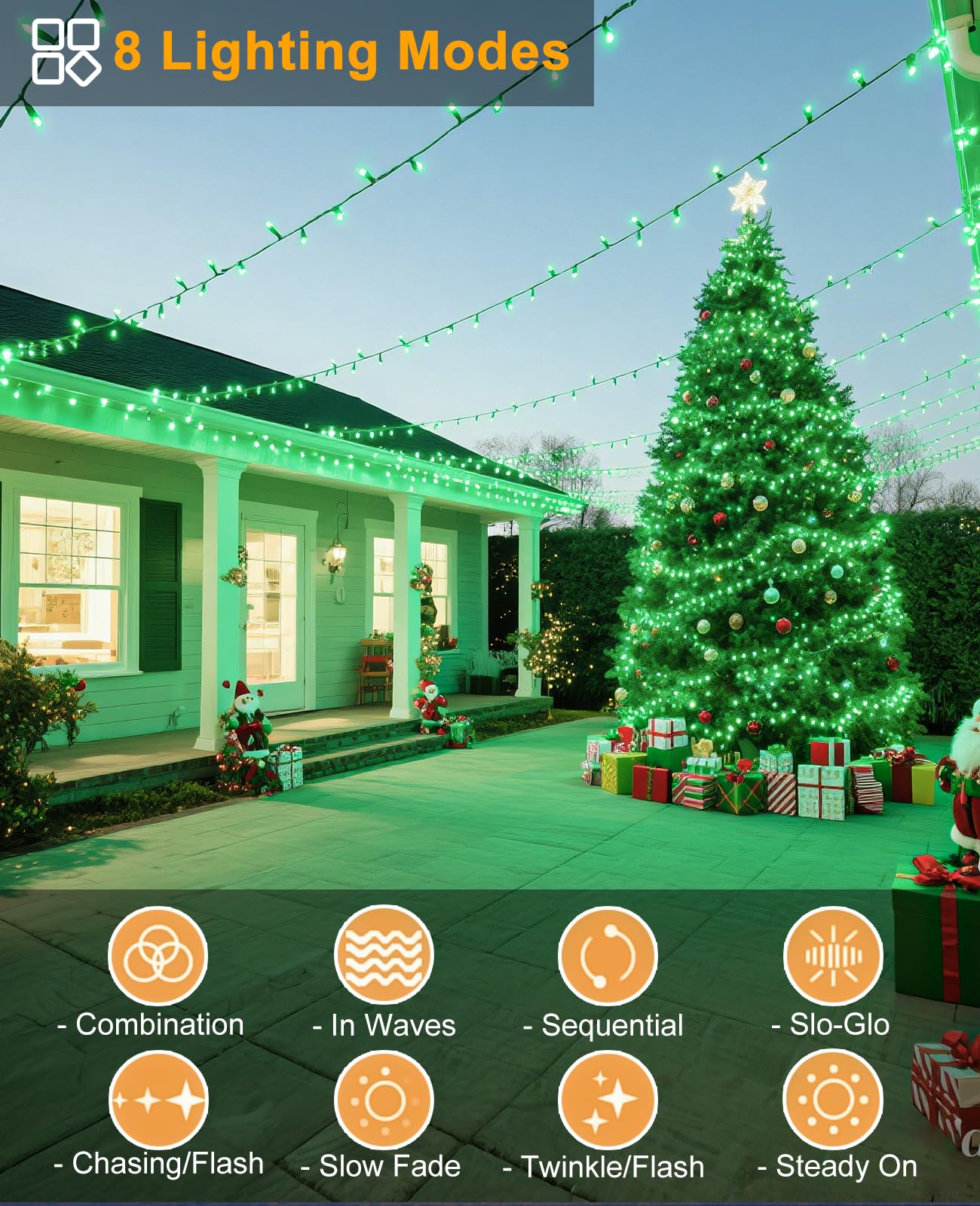 157Ft 480 Led Christmas Lights Outdoor  Plug In Christmas Tree Lights Waterproof  8 Modes Green Wire Fairy String Light For Indoor House Garden Xmas Party Decorations  Green