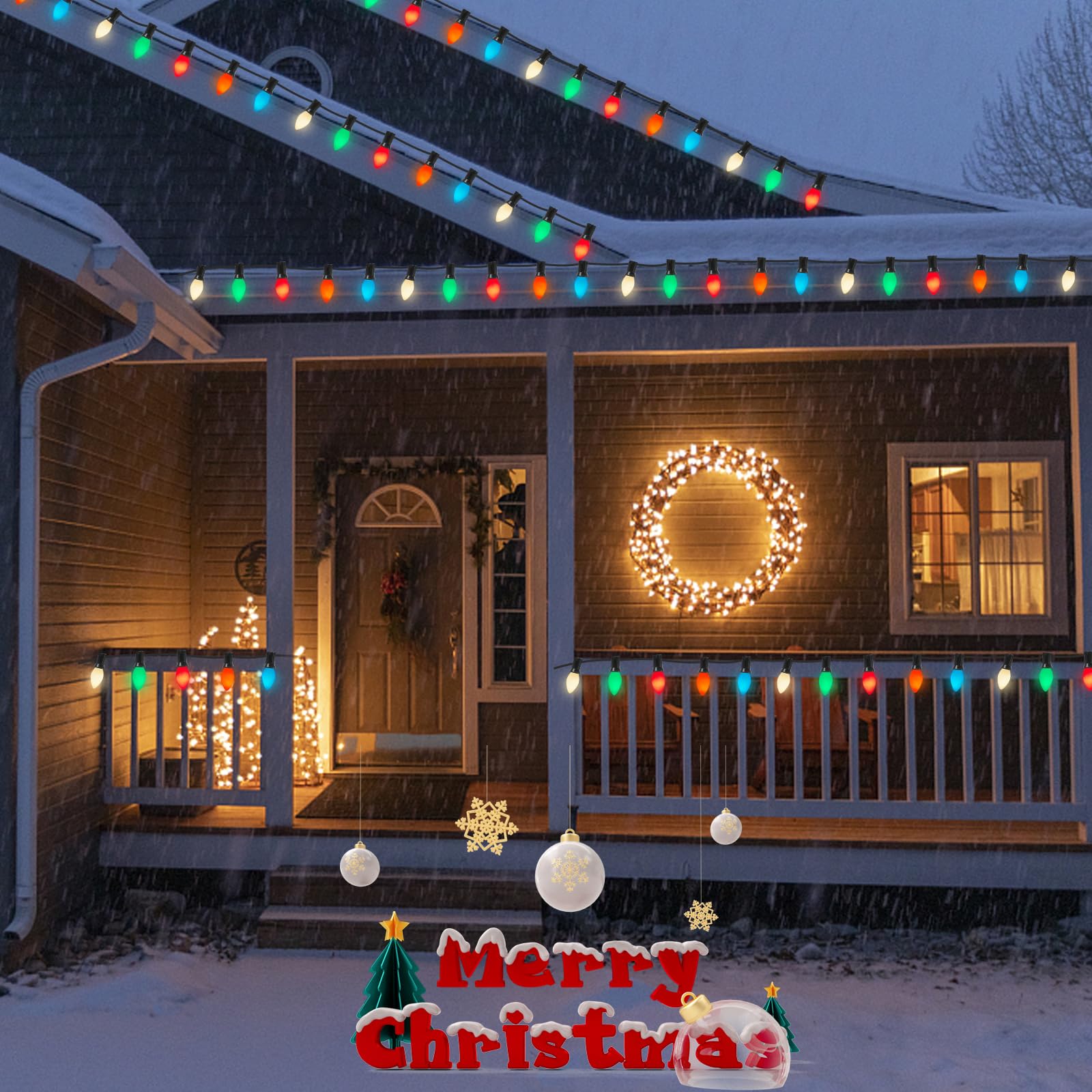 25 Pack C7 Christmas Replacement Bulbs, Multicolor Christmas Bulbs Vintage Ceramic Lights For Indoor Outdoor Patio Christmas Par