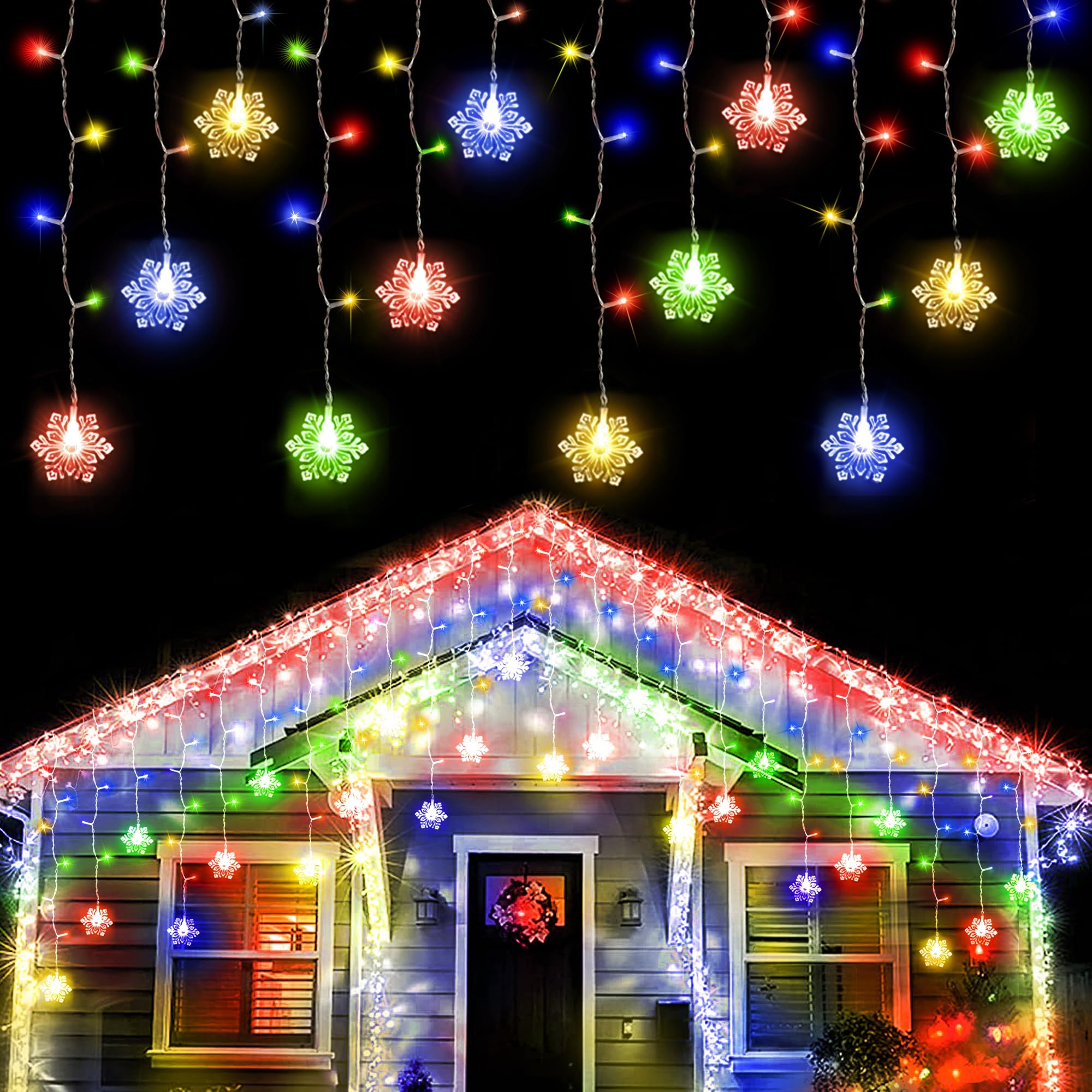 weillsnow 360 LED Icicle Christmas Lights, 29.5ft, 72 Drops, Waterproof, Multi-Colored, Model HB-360BCOI