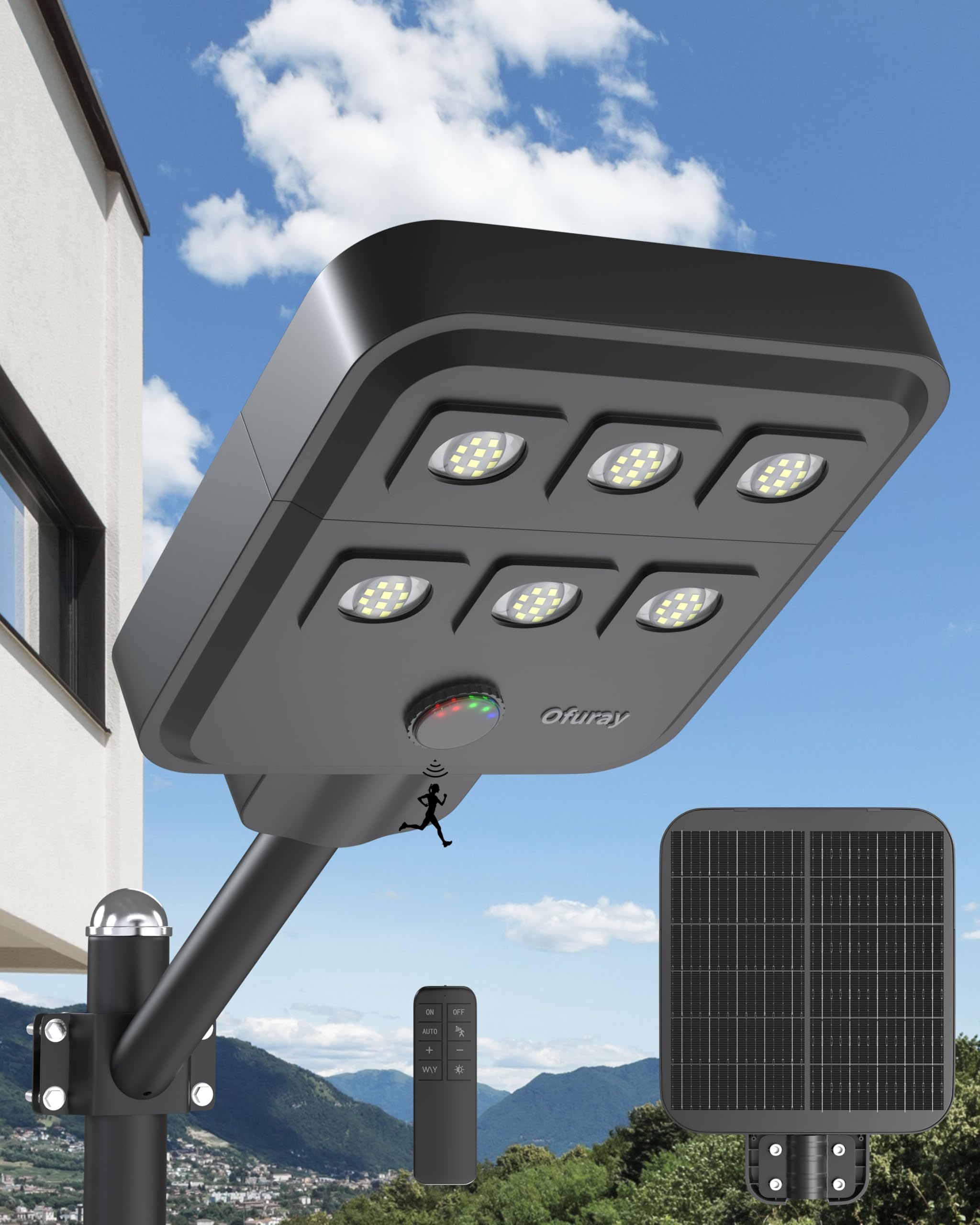 Ofuray Of-5000W Solar Street Lights Outdoor,6500K Commercial Dusk to Dawn Flood Light with Motion Sensor, IP67 Waterproof 60LED 