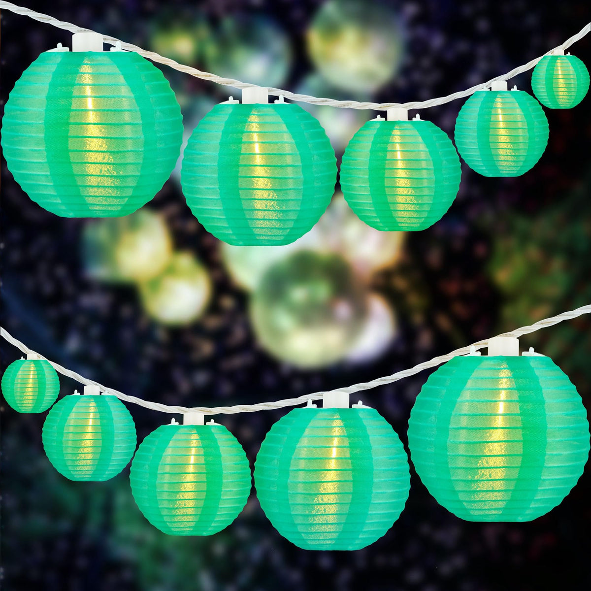 10 Count Turquoise Lantern with 11' White Wire String Lights , 12'' Spacing Plug-in Lantern String Lights (Turquoise)
