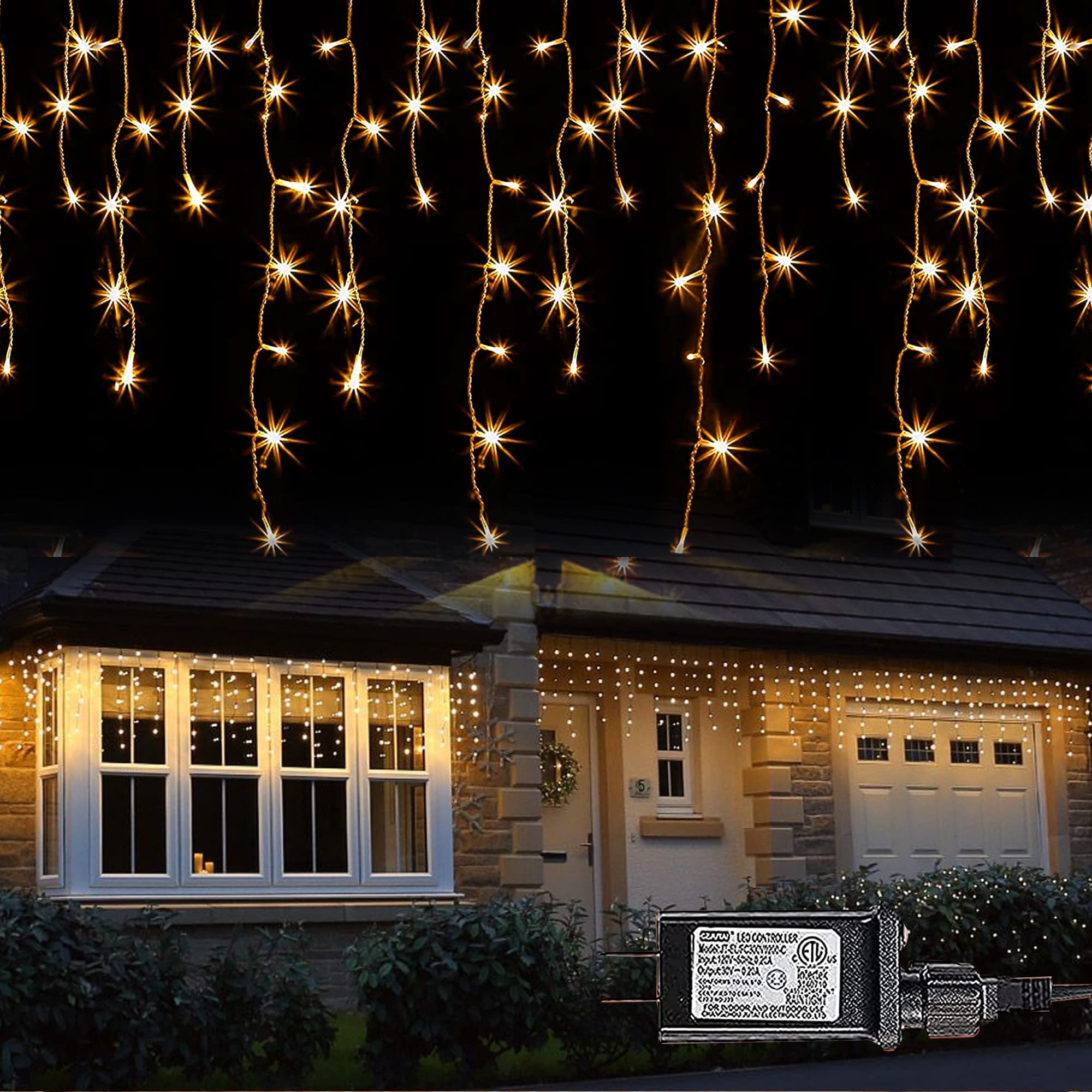 Dazzle Bright 360 LED Christmas Icicle Lights, 29.5 FT 8 Modes Curtain Fairy Lights with 60 Drops, Connectable Xmas String Light