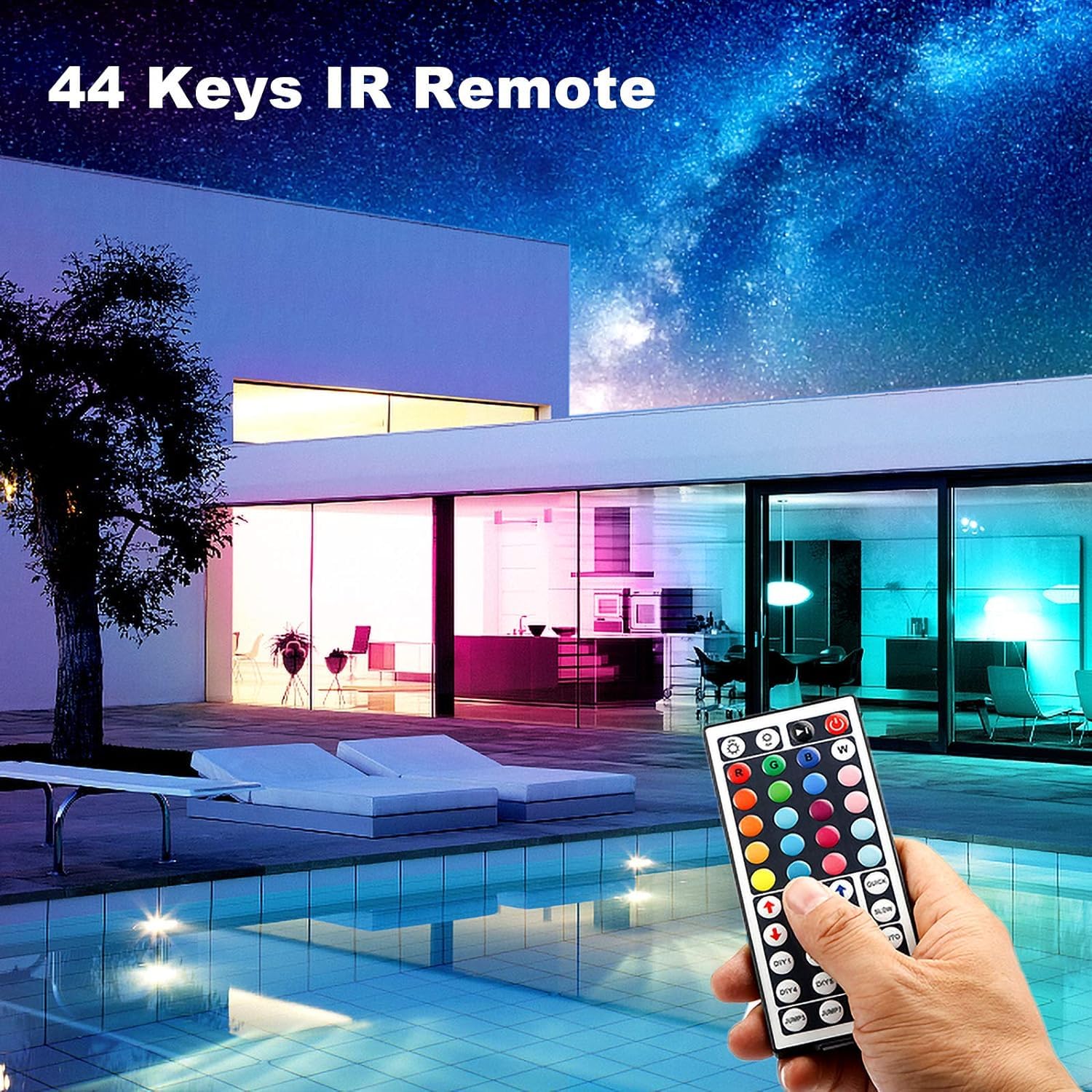 Dalattin Led Lights For Bedroom 130Ft Rgb Led Strip Lights Color Changing Kit With 44 Keys Remote Controller And 24V Power Suppl