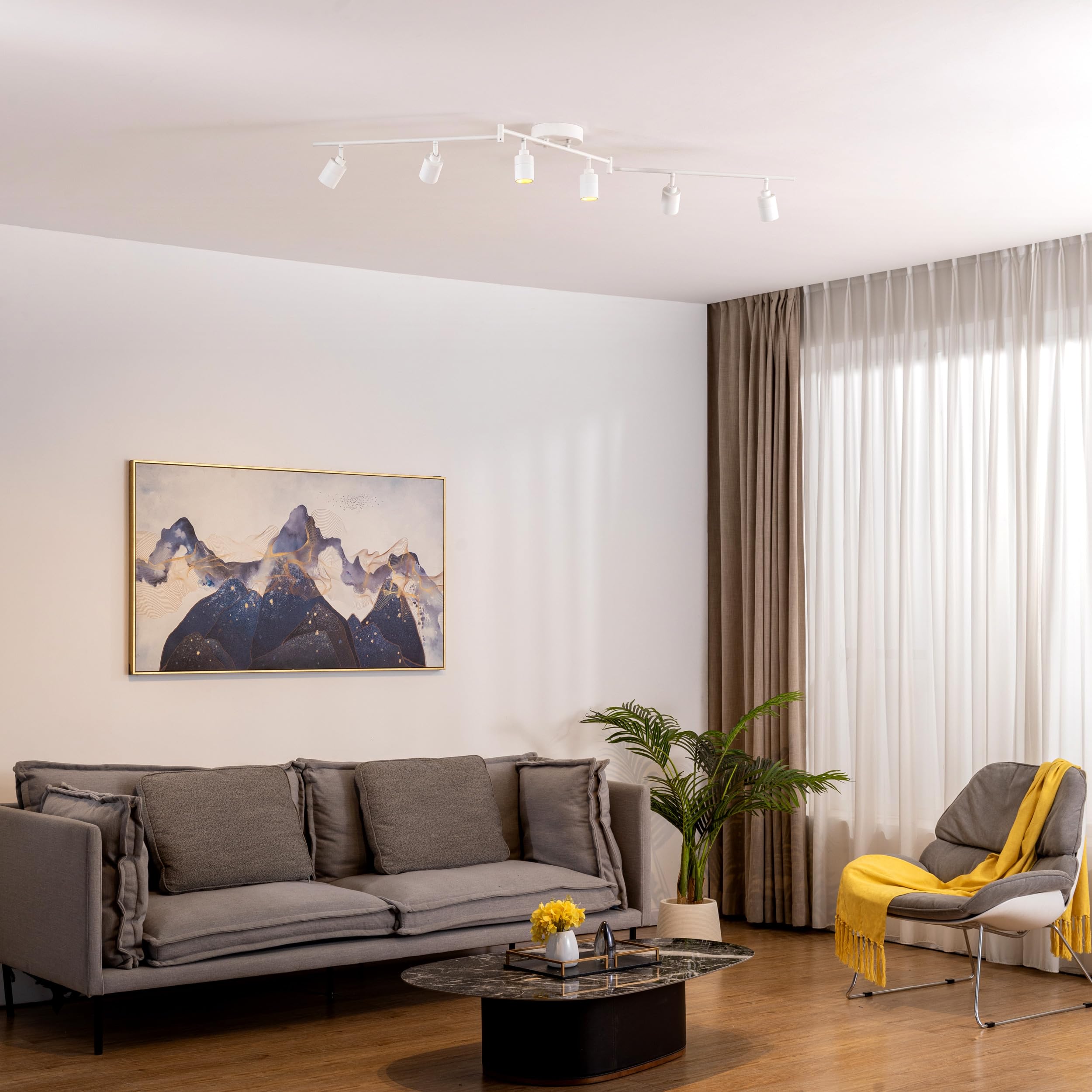 VidaLite Shura White 6-Light Swivel Track Light, Adjustable Arms, Integrated LED, 3000K, 3000 Lumens, 5 ft Ceiling Kit