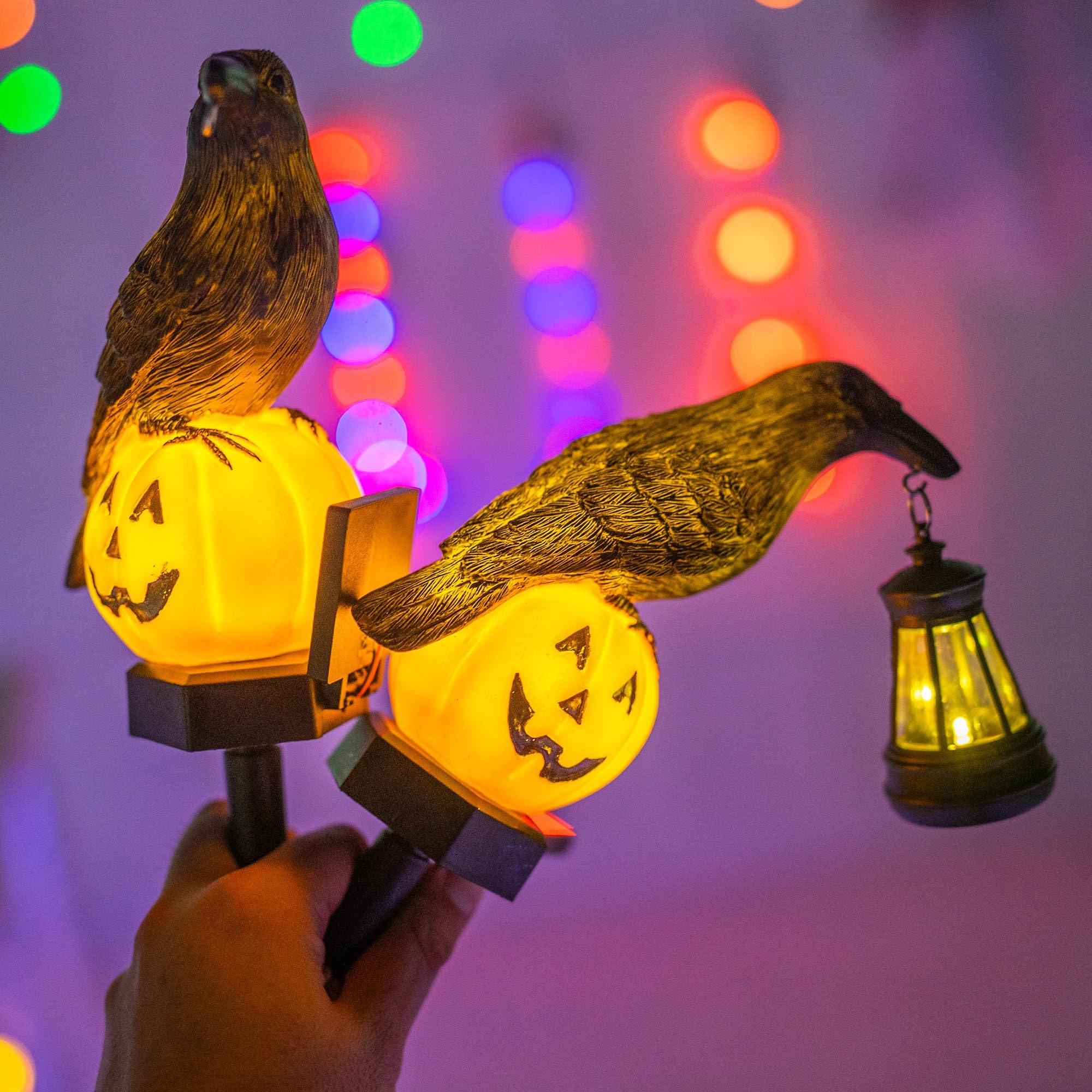 Dazzle Bright 2 Pack Halloween Crow Pathway Lights Outdoor  Solar Powered Resin Crow With Pumpkin Walkway Lights  Stake Light For Halloween Pathway Garden Lawn Yard Gifts Decoration