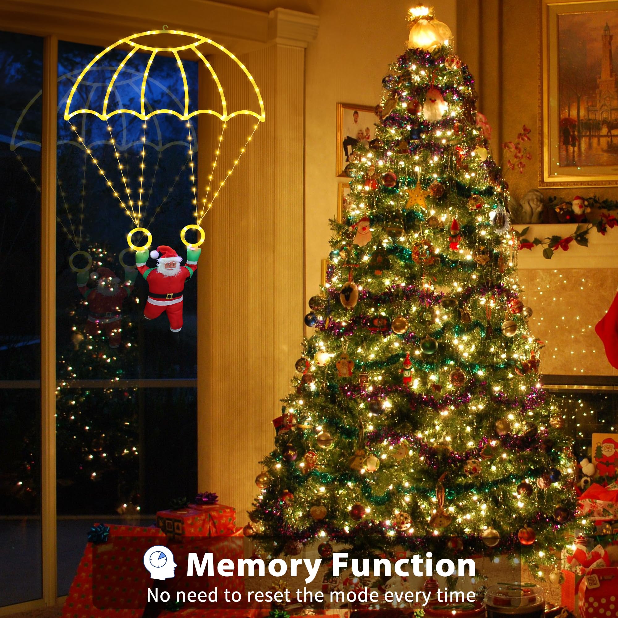 Toodour Christmas Parachute Lights, 2.8FT Waterproof Warm White LED, 8 Modes, Holiday Decorations for Indoor/Outdoor Use