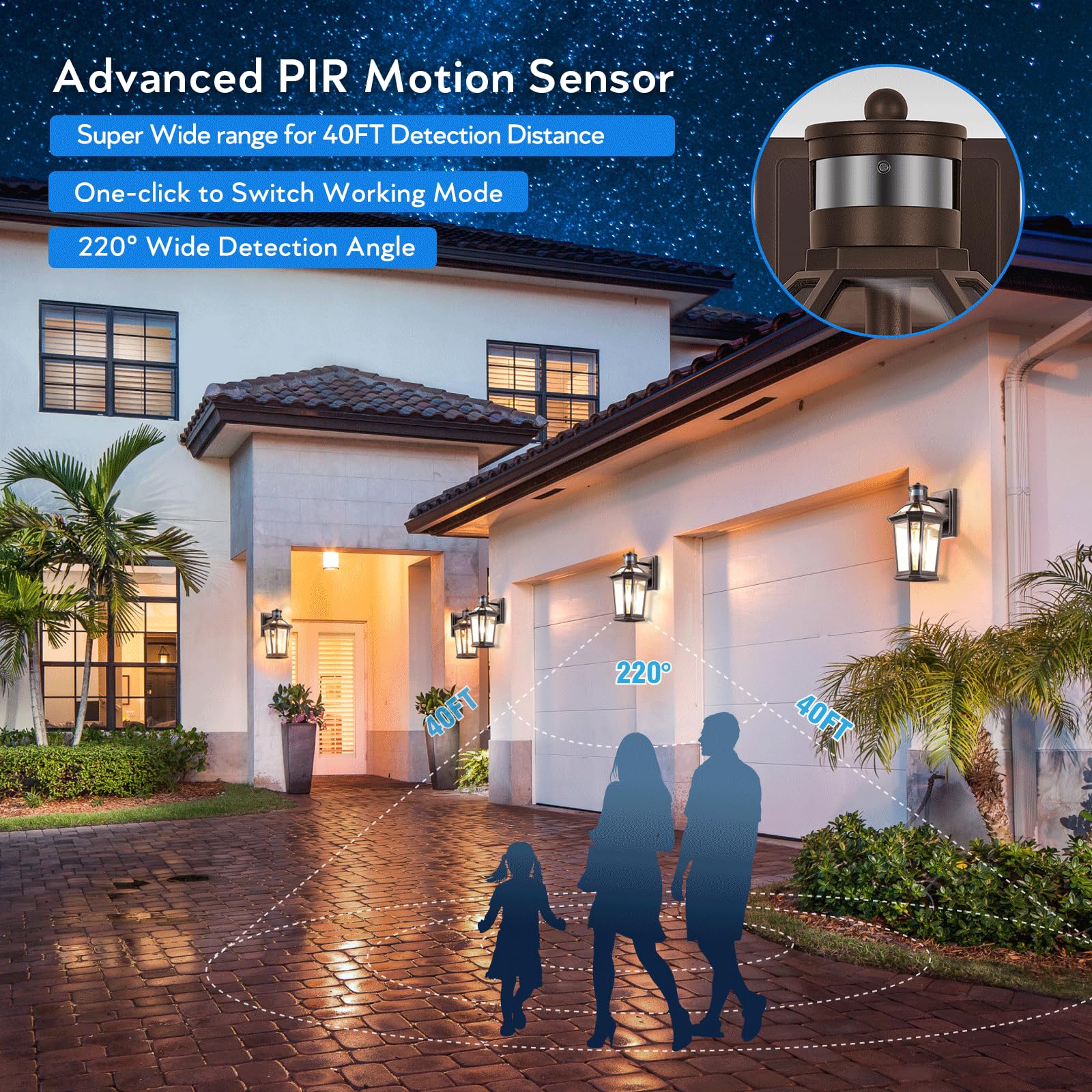 Vianis Motion Sensor Outdoor Wall Lights, Oil Rubbed Bronze, Waterproof, 2-Pack, Modern Design