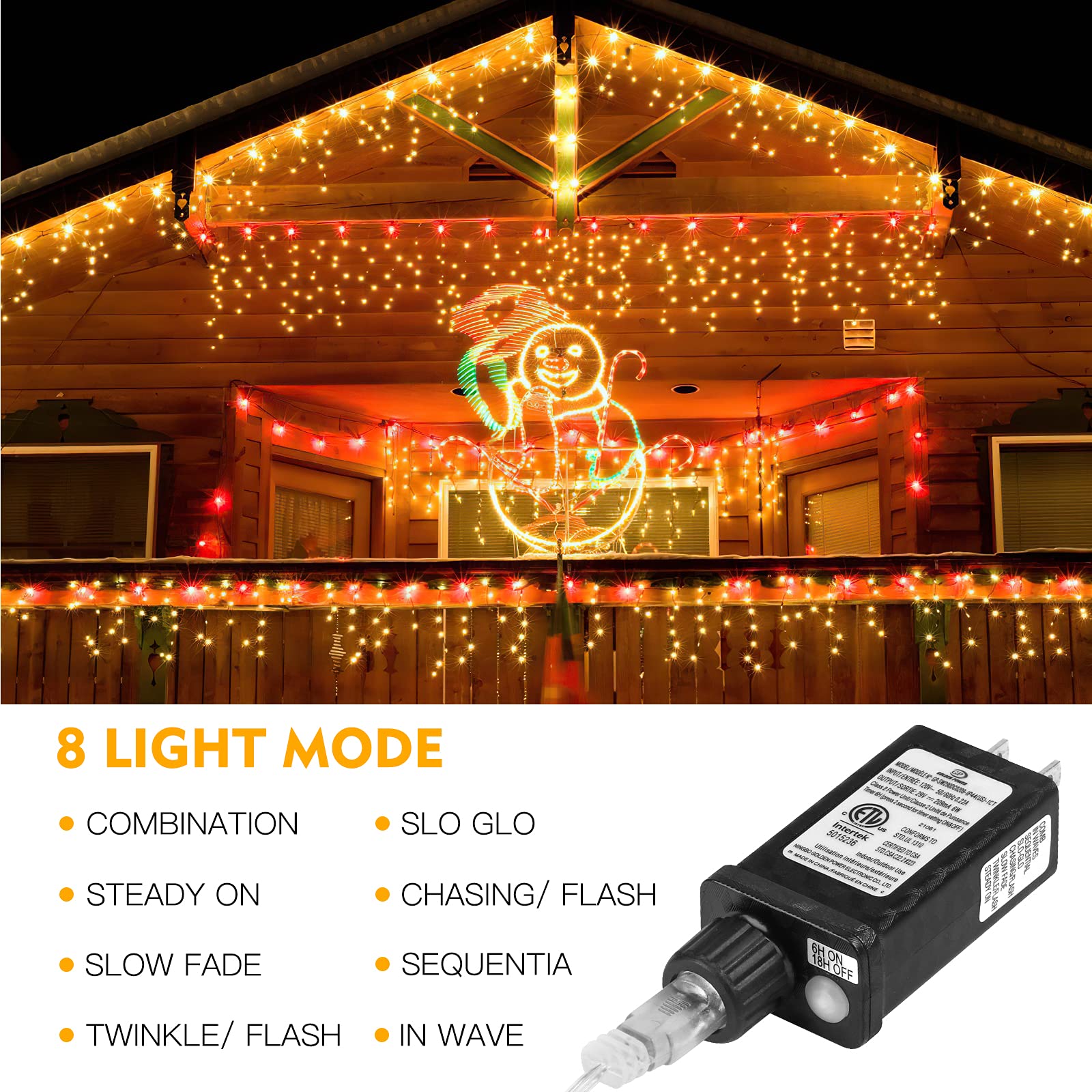 AGIRL 400 LED Icicle Lights Outdoor Waterproof Warm White Fairy String Lights 32.8Ft 8 Modes Model GP-SW240DC0250-IP44