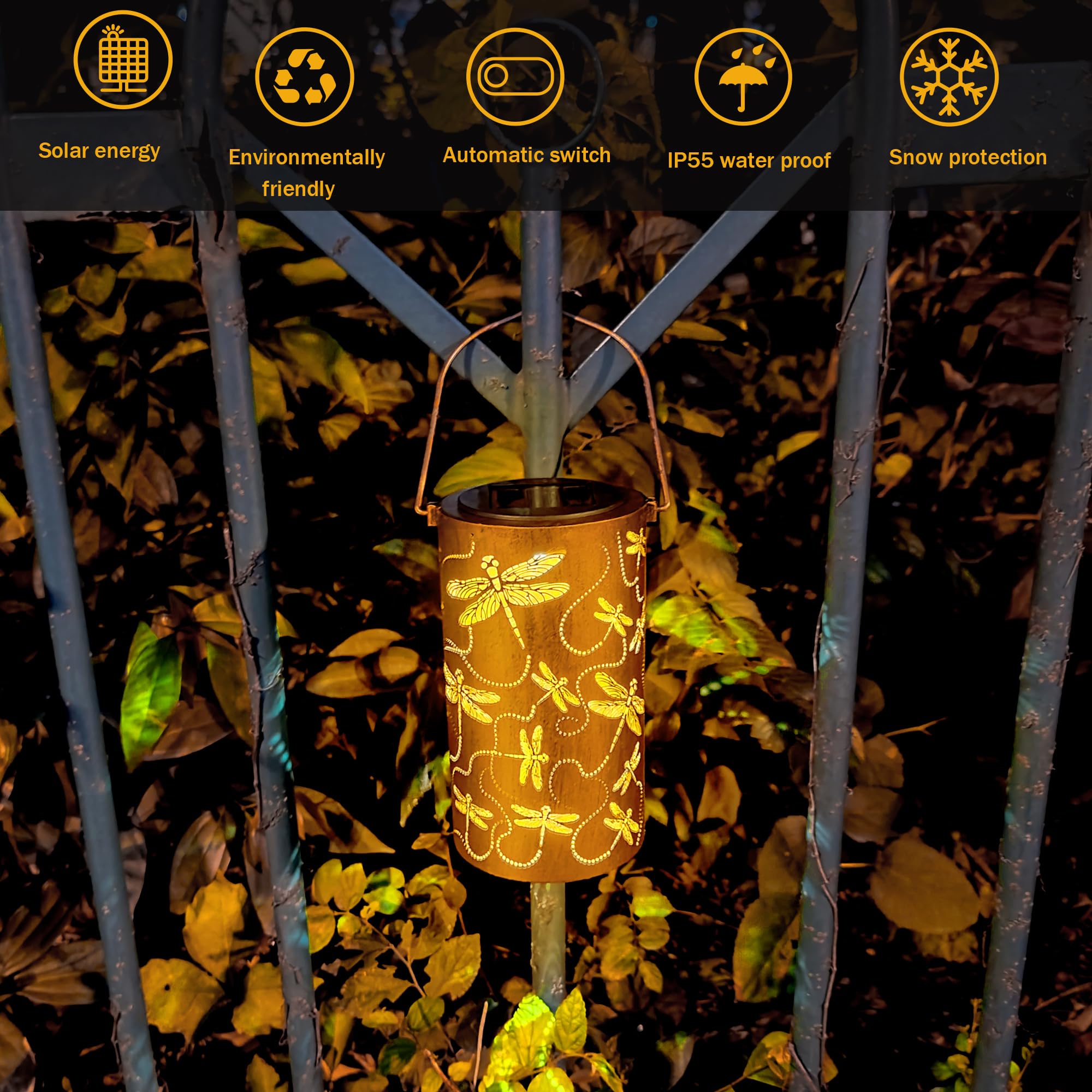Anytalk Dragonfly Solar Lantern - Waterproof Hanging Lights For Outdoor Patio & Garden Decor