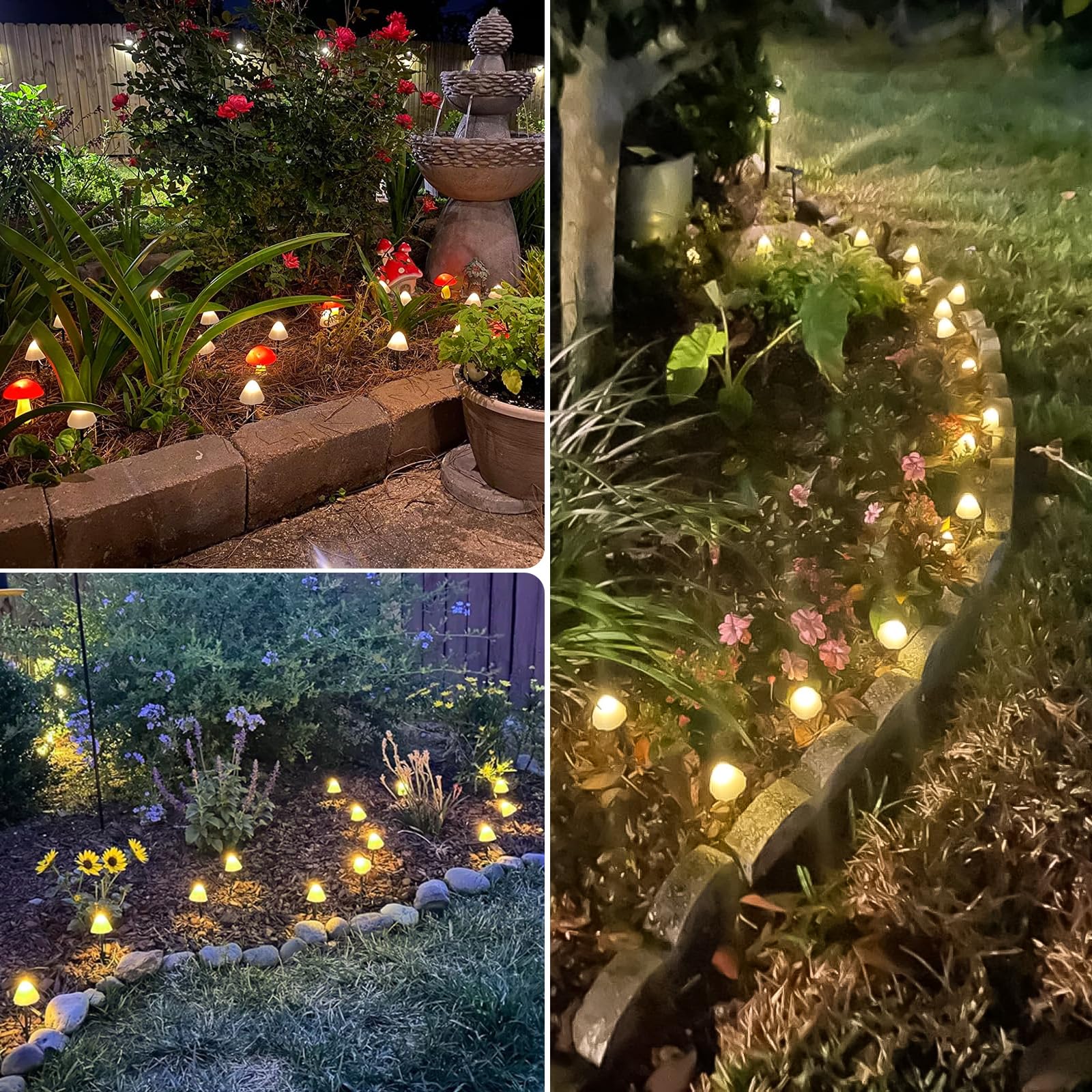 OZS Solar String Lights 32LED 55FT 2 Pack Waterproof Mushroom Warm White with 8 Lighting Modes for Garden Pathway Decor