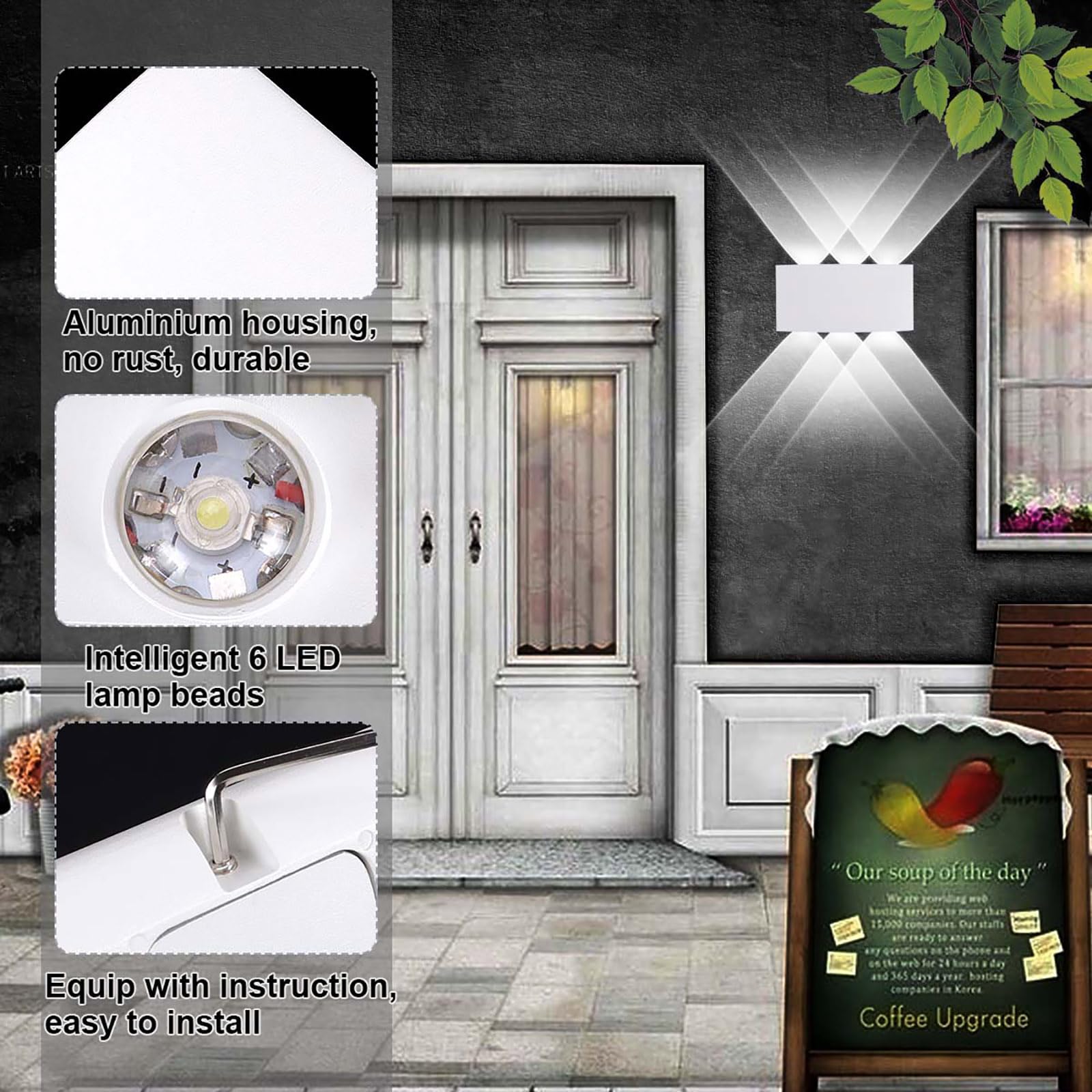 Kawell 6W LED Wall Sconce, Waterproof Aluminum Lamp, Matte White, Model 33-AU556-WT-CW, Indoor/Outdoor for Bathroom, Bedroom, Porch