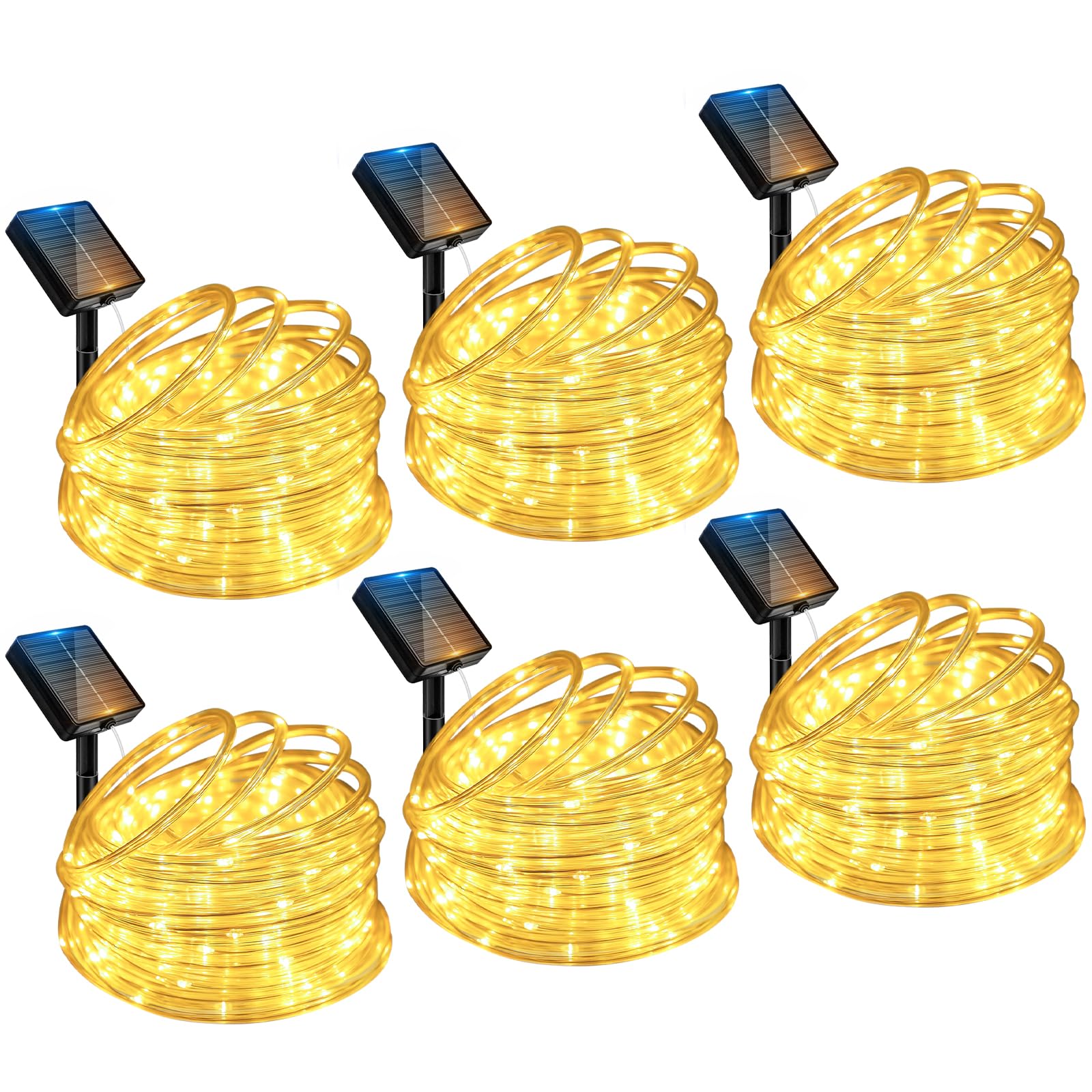 btfarm 6 Pack Solar Rope Lights Outdoor  120LED 46FT Solar String Lights Outside Waterproof  8 Lighting Modes Solar Powered Band Tube Light for Garden Tree Christmas Yard Party Decor  Warm White