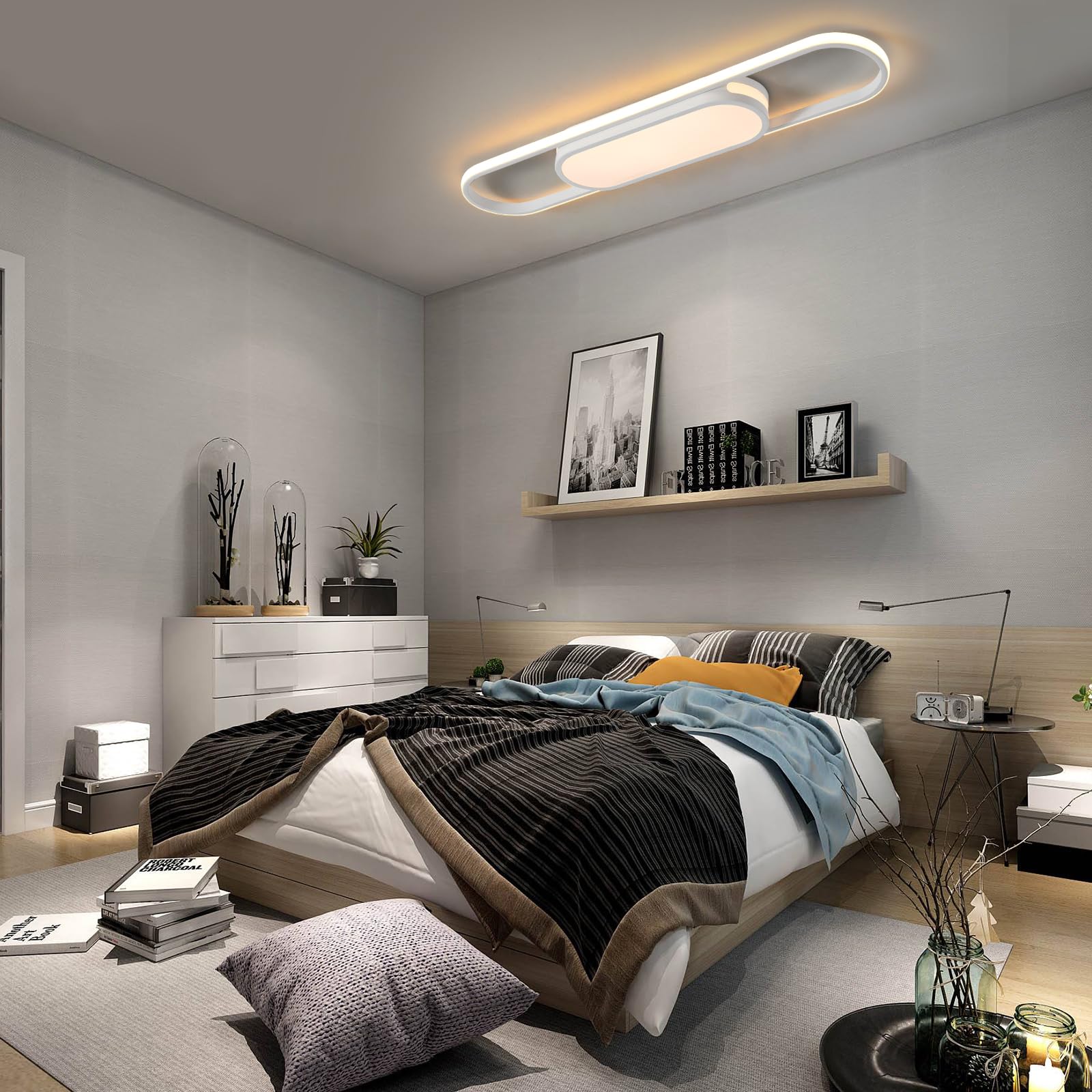 Qcyuui Modern Led Ceiling Light Dimmable Linear Ceiling Lamp 31.5In Kitchen Lighting Fixtures Ceiling For Bedroom Hallway Dining Room (45W/3000-6500K/White)