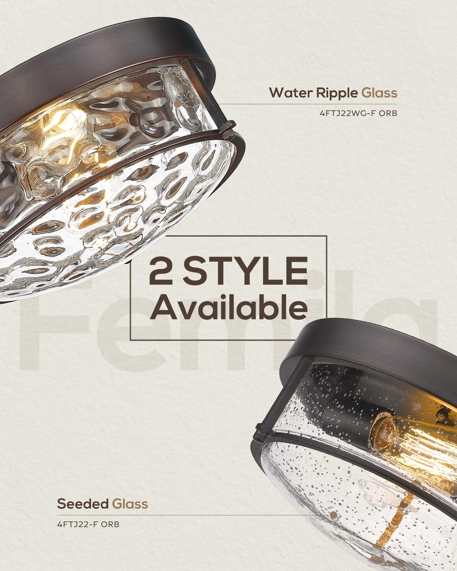 FEMILA 12in Flush Mount Ceiling Light, Water Ripple Glass, Oil Rubbed Bronze, Model 4FTJ22WG-F ORB