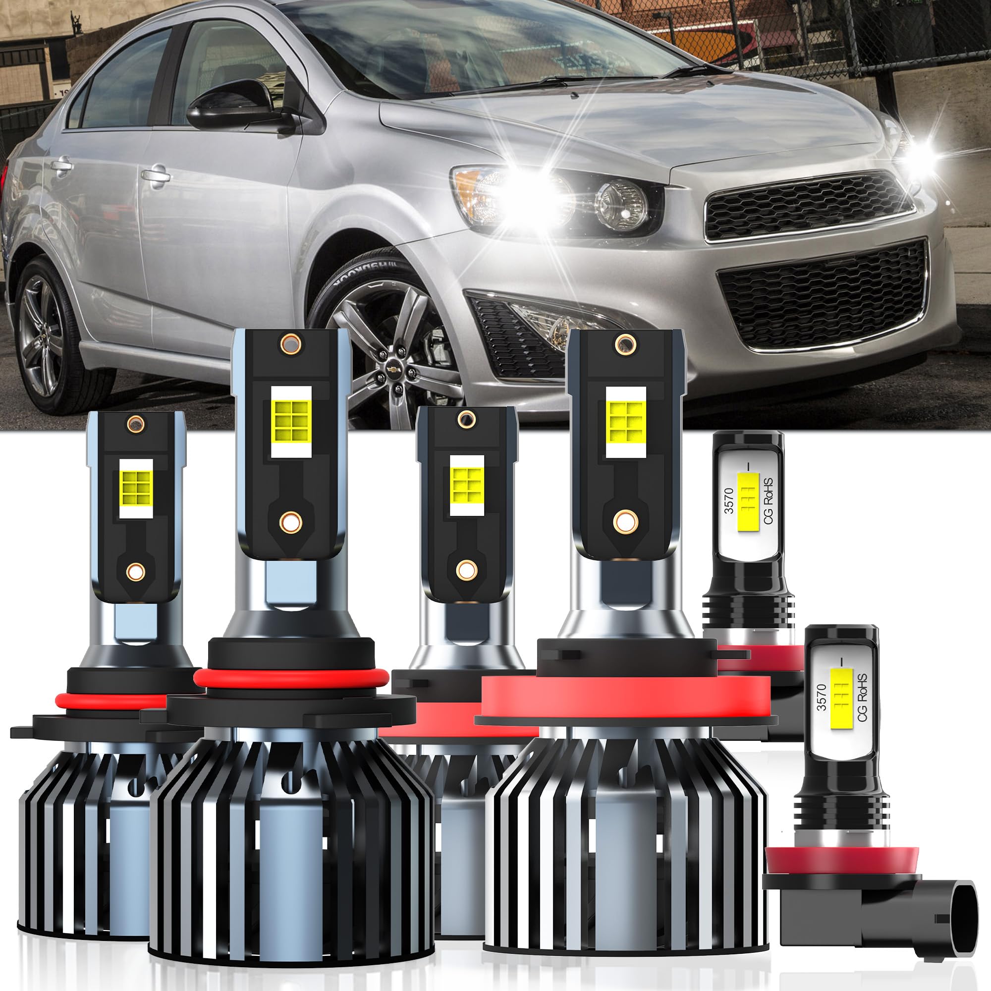 XG Glitter Lights Fit For Chevrolet Chevy Sonic 2012 2013 2014 2015 2016, 9005 High Beam H11 Low Beam H11 Fog Light Bulbs, High 