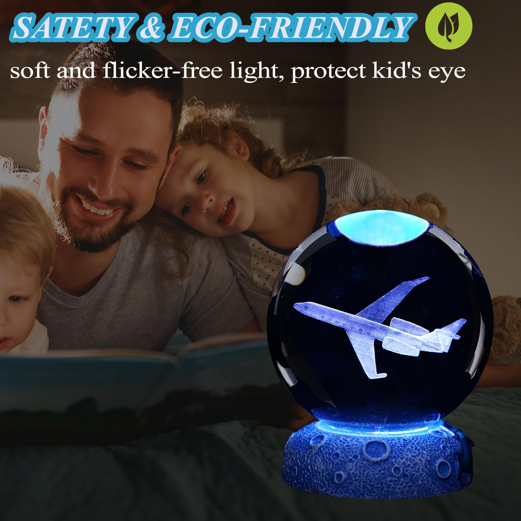 Planes Night Light, Aviation Gifts, 3D Crystal Ball 3.15 Inch (80Mm) Airplane Night Light With Remote, Pilot Lamps With 16 Color