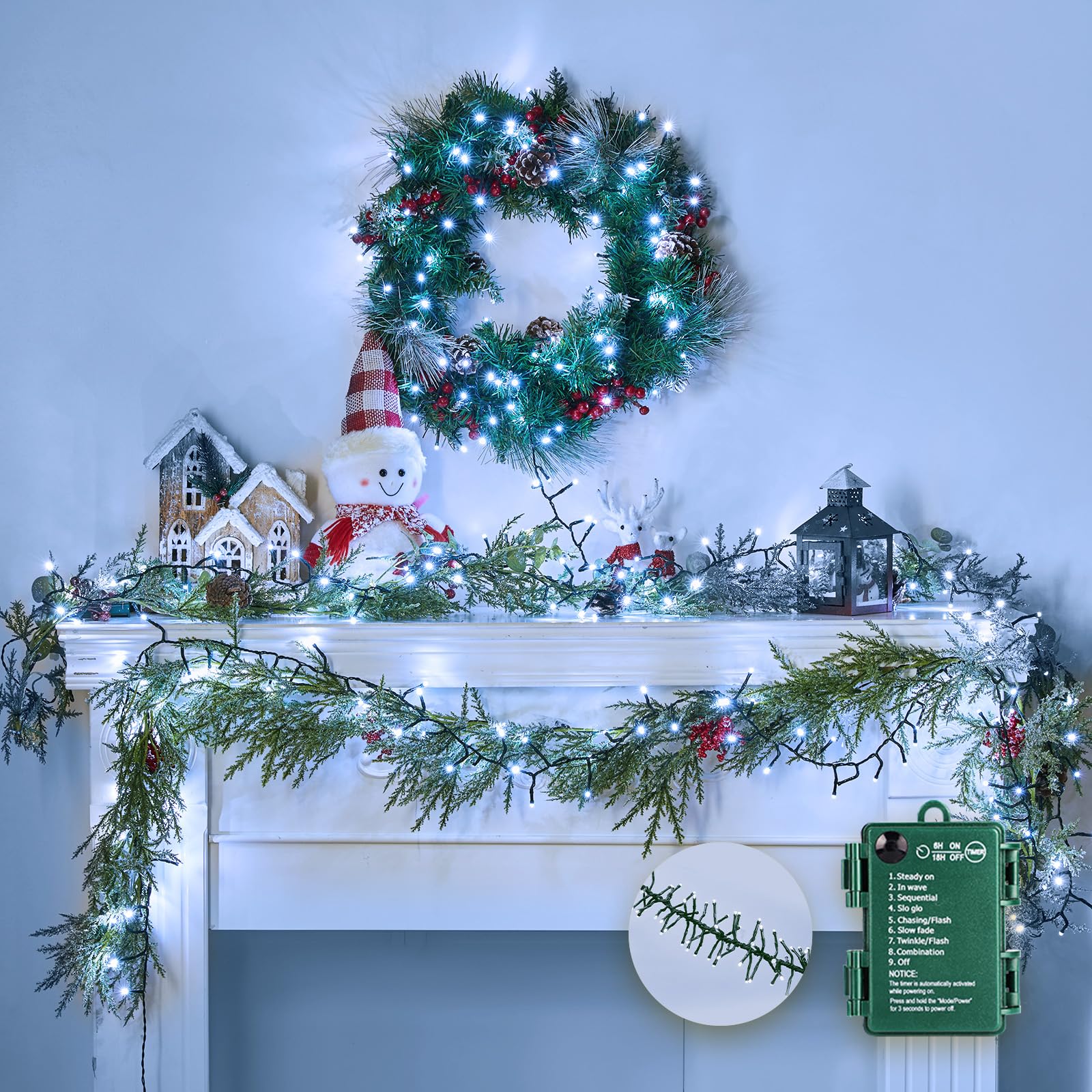 Brightown Christmas Cluster Lights Battery Operated Outdoor, 10Ft 120 LED Christmas Tree Lights Firecracker String Lights Waterp